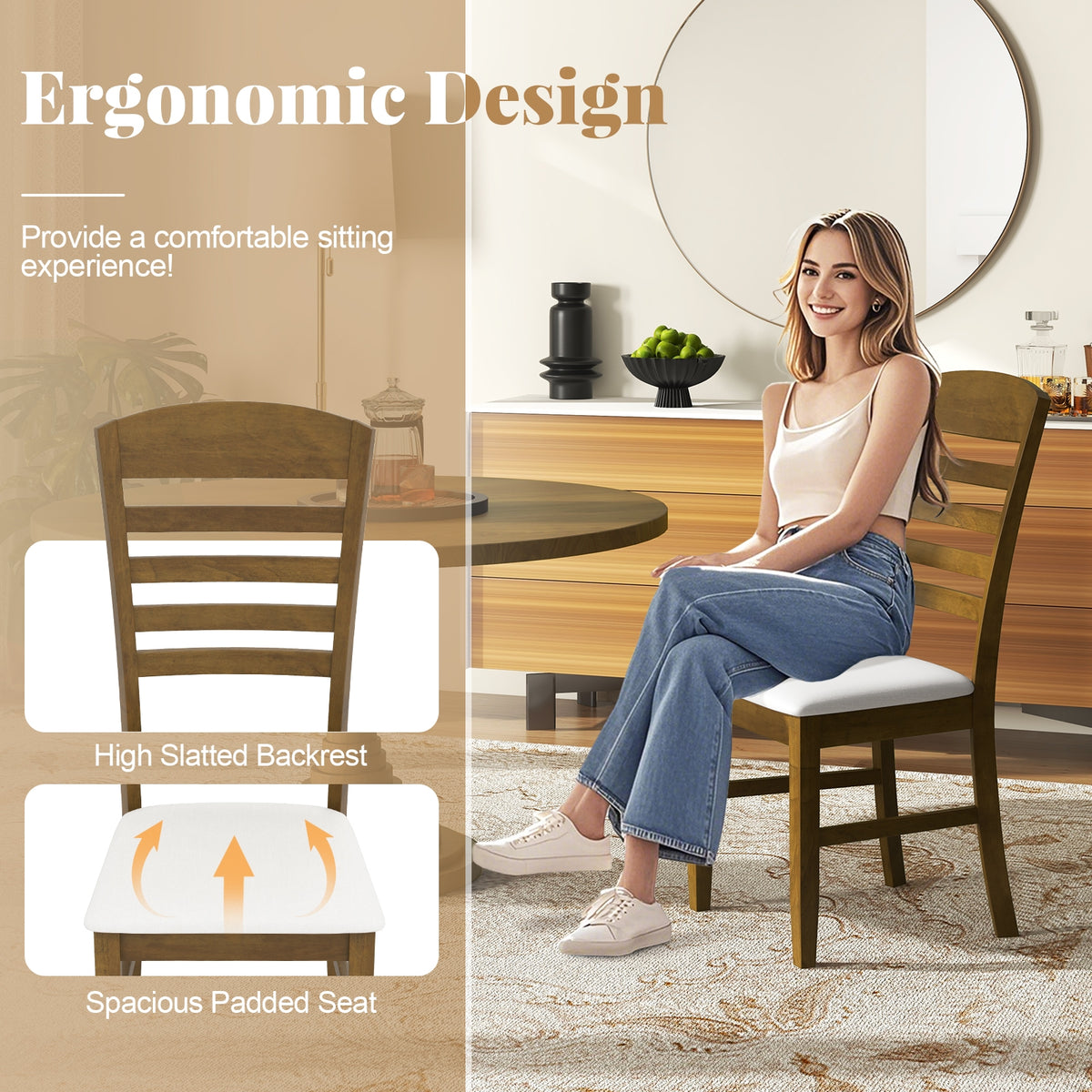 Dining Chairs Set of 2 with Rubber Wood Frame and Padded Seat-Walnut-Dining Chairs-DECOROLALA