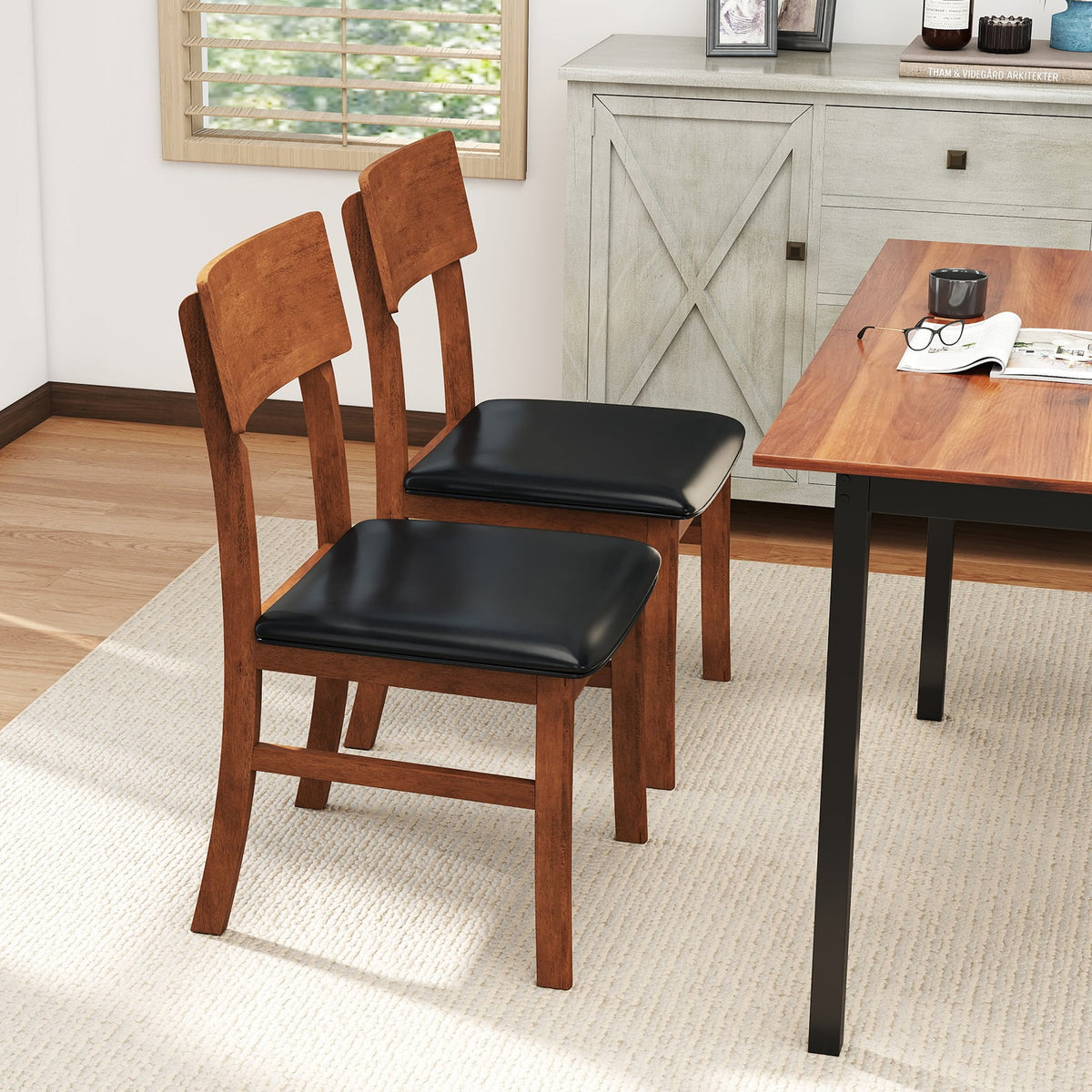 Dining Chairs Set of 2 with Rubber Wood Legs and Faux Leather Upholstered Seat-Black-Dining Chairs-DECOROLALA
