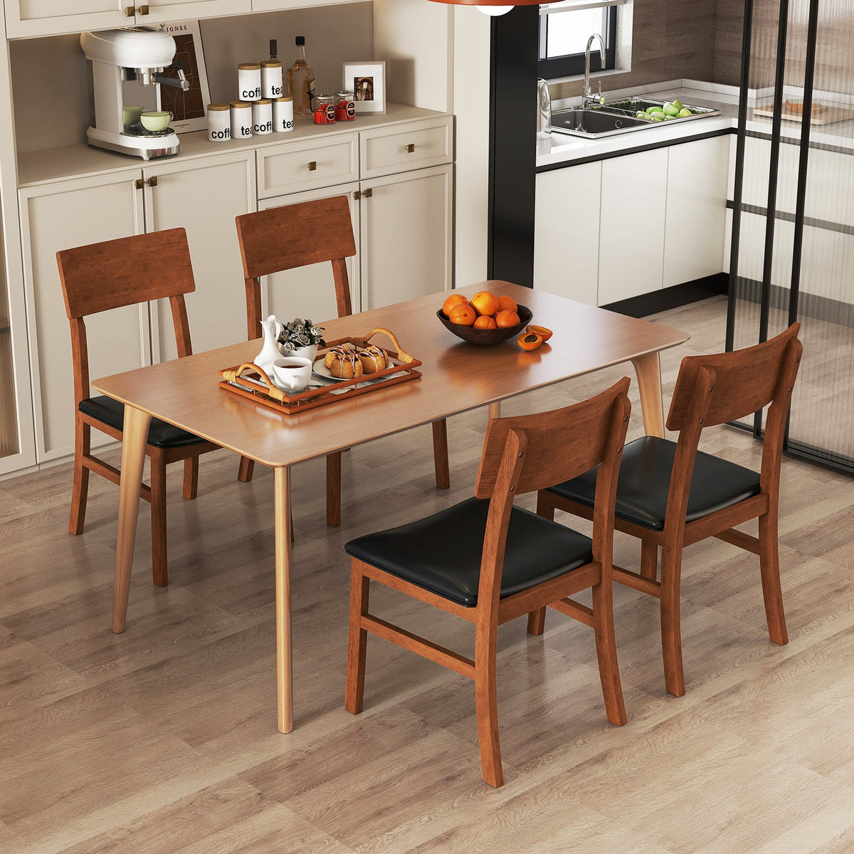 Dining Chairs Set of 2 with Rubber Wood Legs and Faux Leather Upholstered Seat-Black-Dining Chairs-DECOROLALA