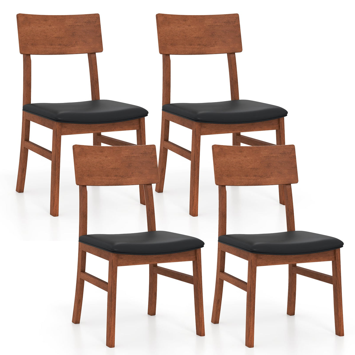 Dining Chairs Set of 2 with Rubber Wood Legs and Faux Leather Upholstered Seat-Black-Dining Chairs-DECOROLALA