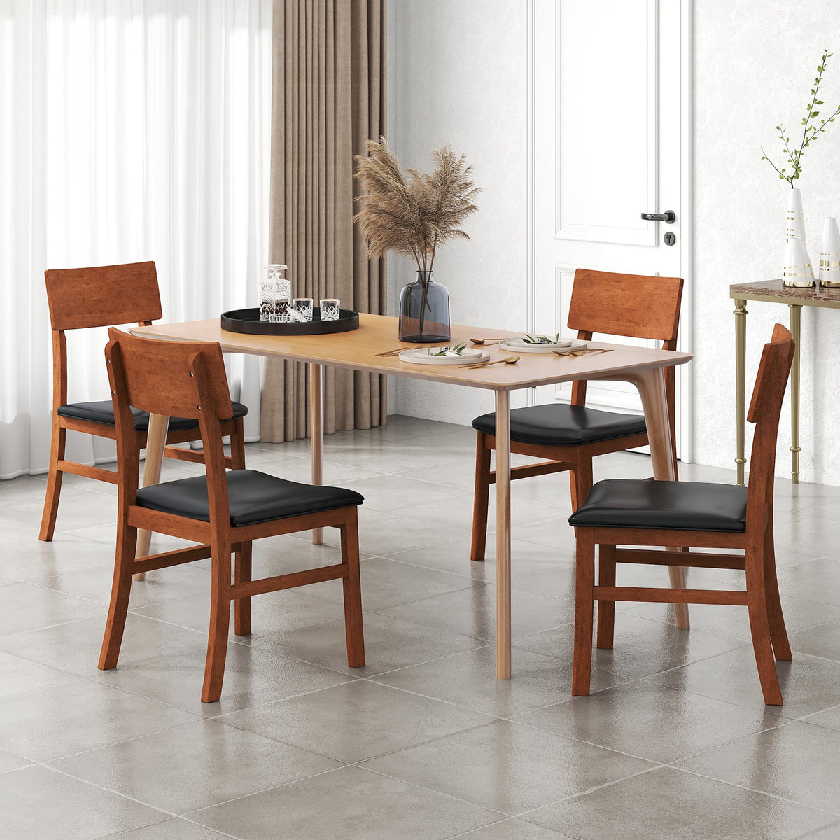 Dining Chairs Set of 2 with Rubber Wood Legs and Faux Leather Upholstered Seat-Black-Dining Chairs-DECOROLALA