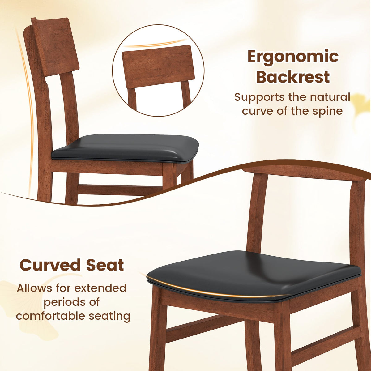 Dining Chairs Set of 2 with Rubber Wood Legs and Faux Leather Upholstered Seat-Black-Dining Chairs-DECOROLALA