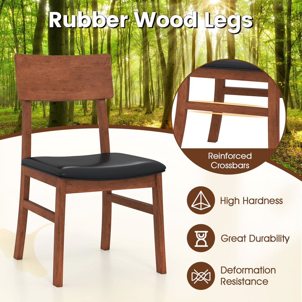 Dining Chairs Set of 2 with Rubber Wood Legs and Faux Leather Upholstered Seat-Black-Dining Chairs-DECOROLALA