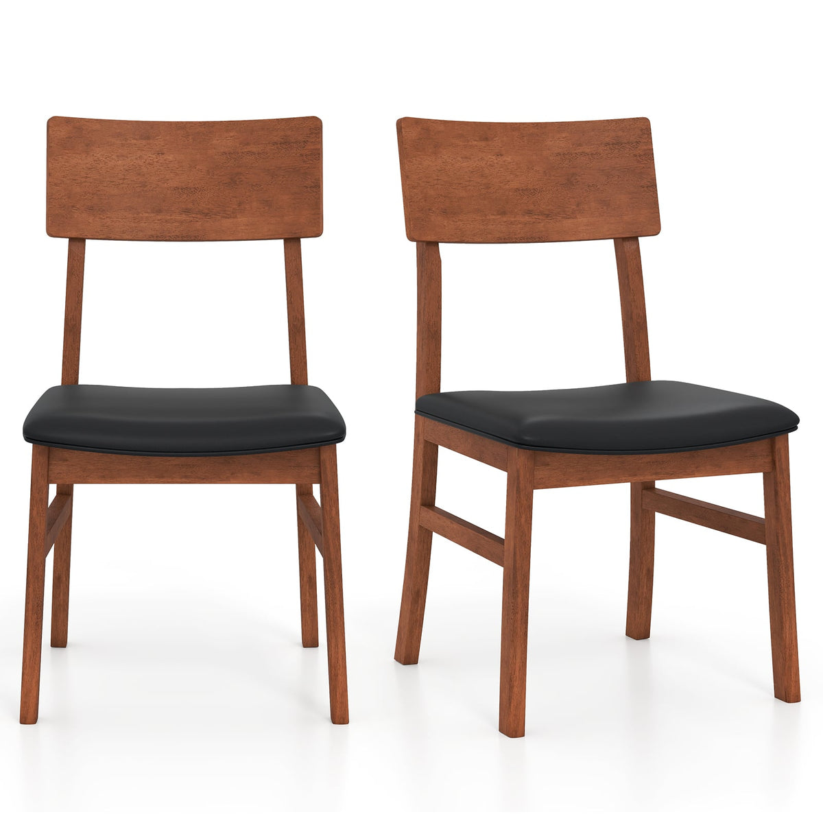 Dining Chairs Set of 2 with Rubber Wood Legs and Faux Leather Upholstered Seat-Black-Dining Chairs-DECOROLALA