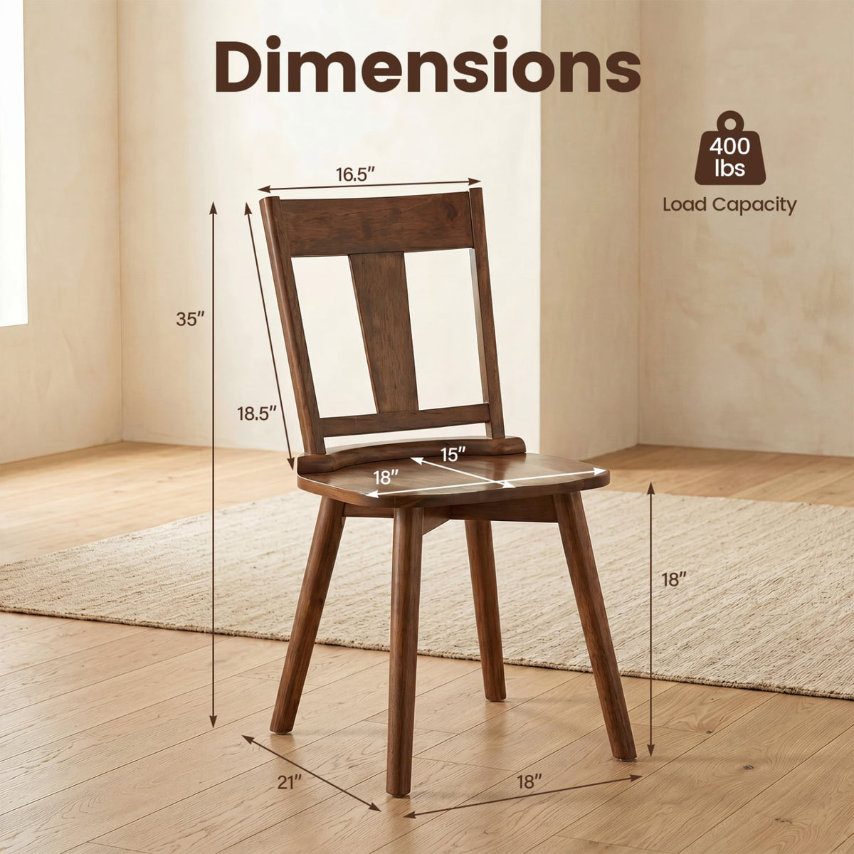 Dining Chairs Set of 2 with Solid Wood Backrest for Kitchen Dining Room-Walnut-Dining Chairs-DECOROLALA