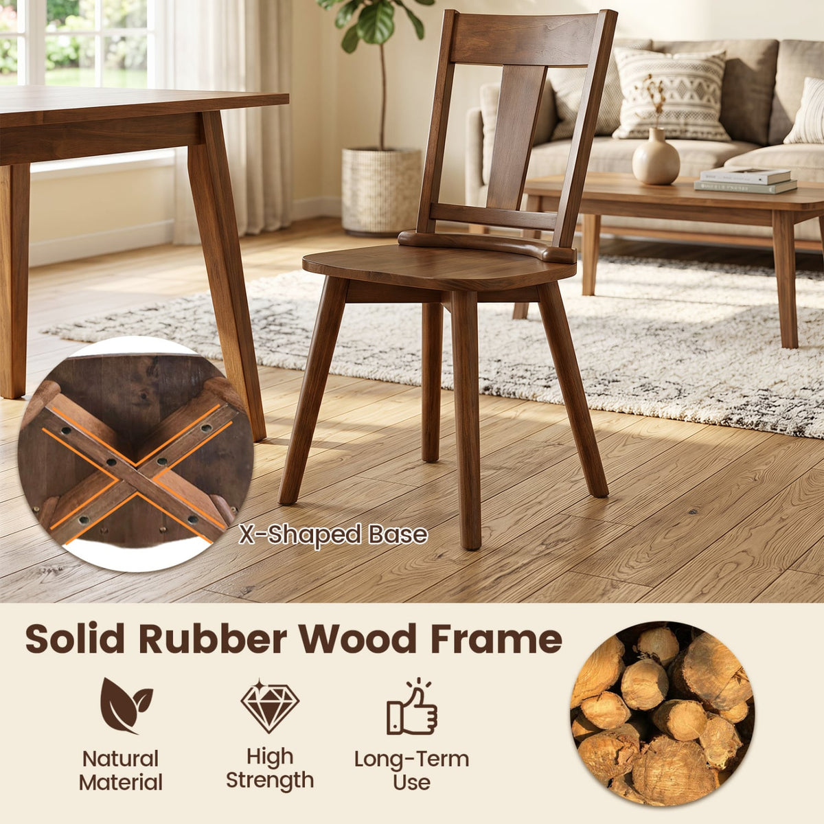 Dining Chairs Set of 2 with Solid Wood Backrest for Kitchen Dining Room-Walnut-Dining Chairs-DECOROLALA