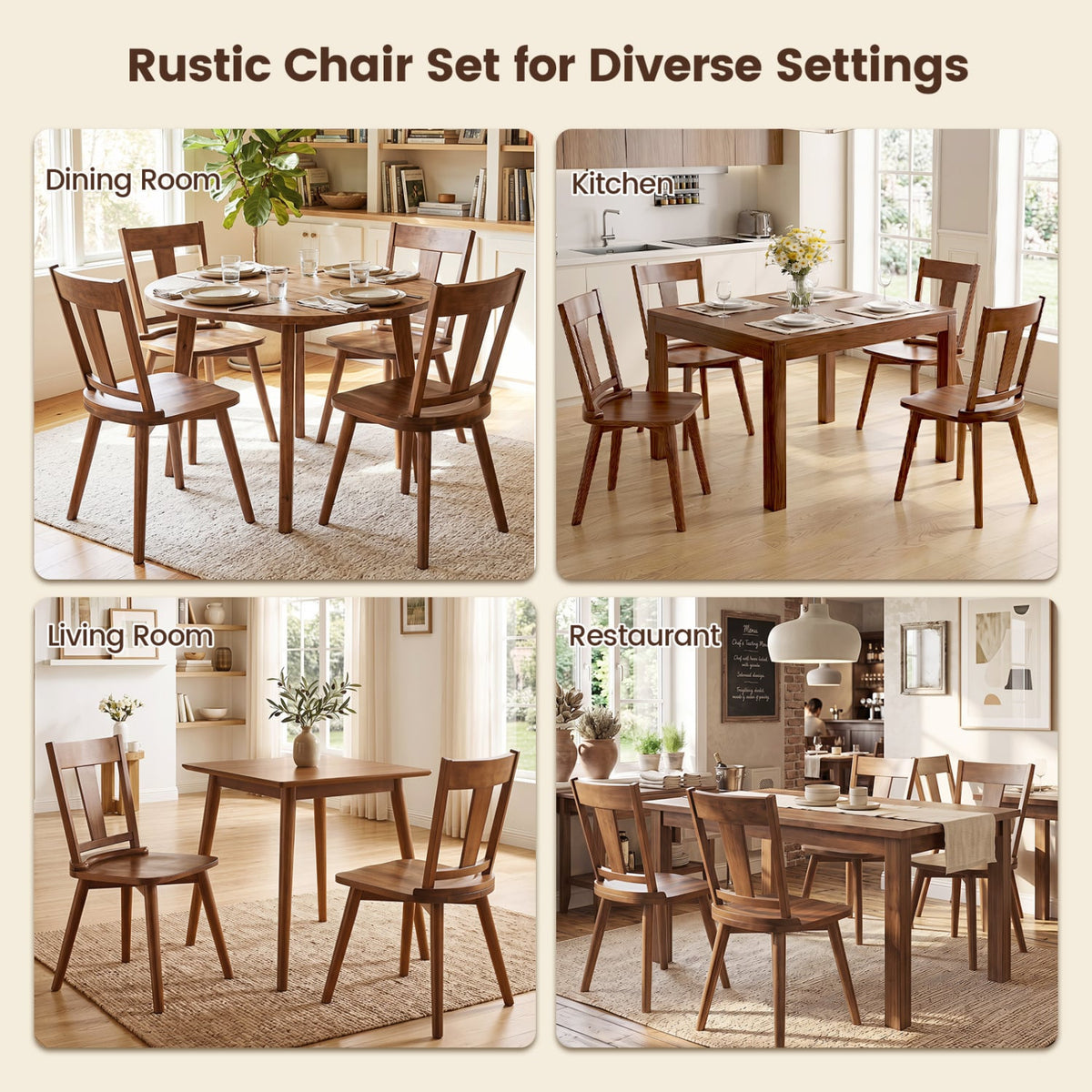 Dining Chairs Set of 2 with Solid Wood Backrest for Kitchen Dining Room-Walnut-Dining Chairs-DECOROLALA