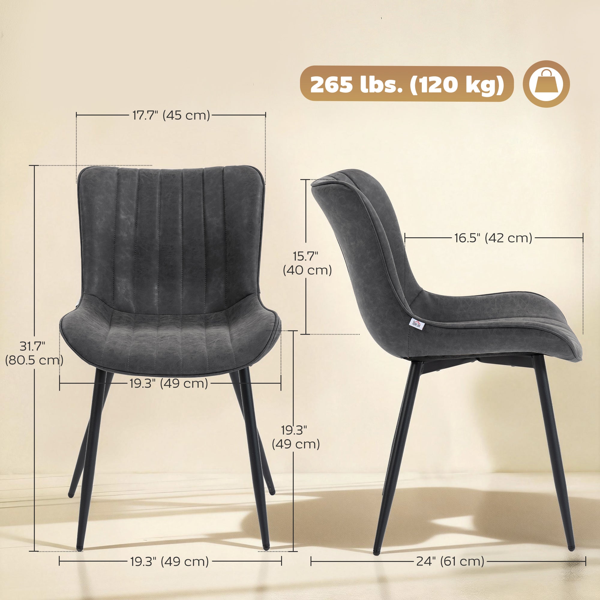 Dining Chairs Set of 4 - Black PU Leather-DECOROLALA