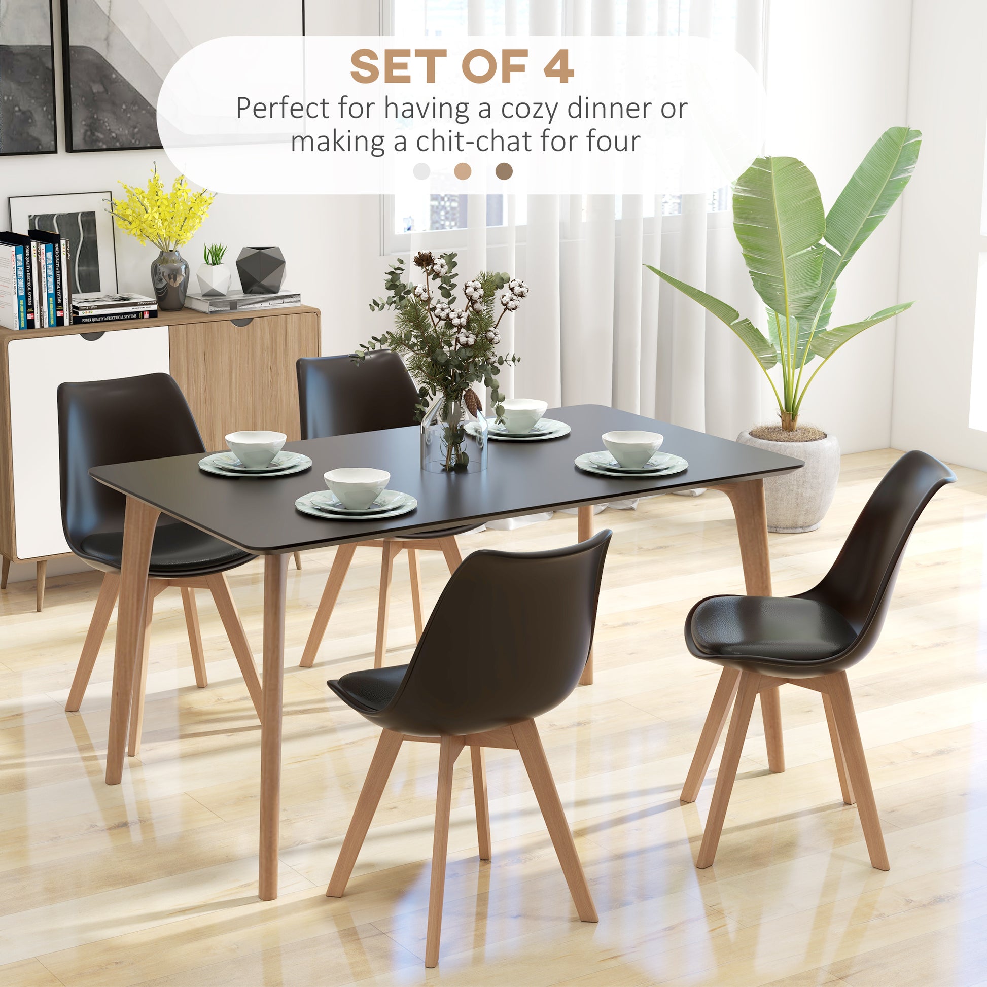 Dining Chairs Set of 4 - Black PU Leather-DECOROLALA