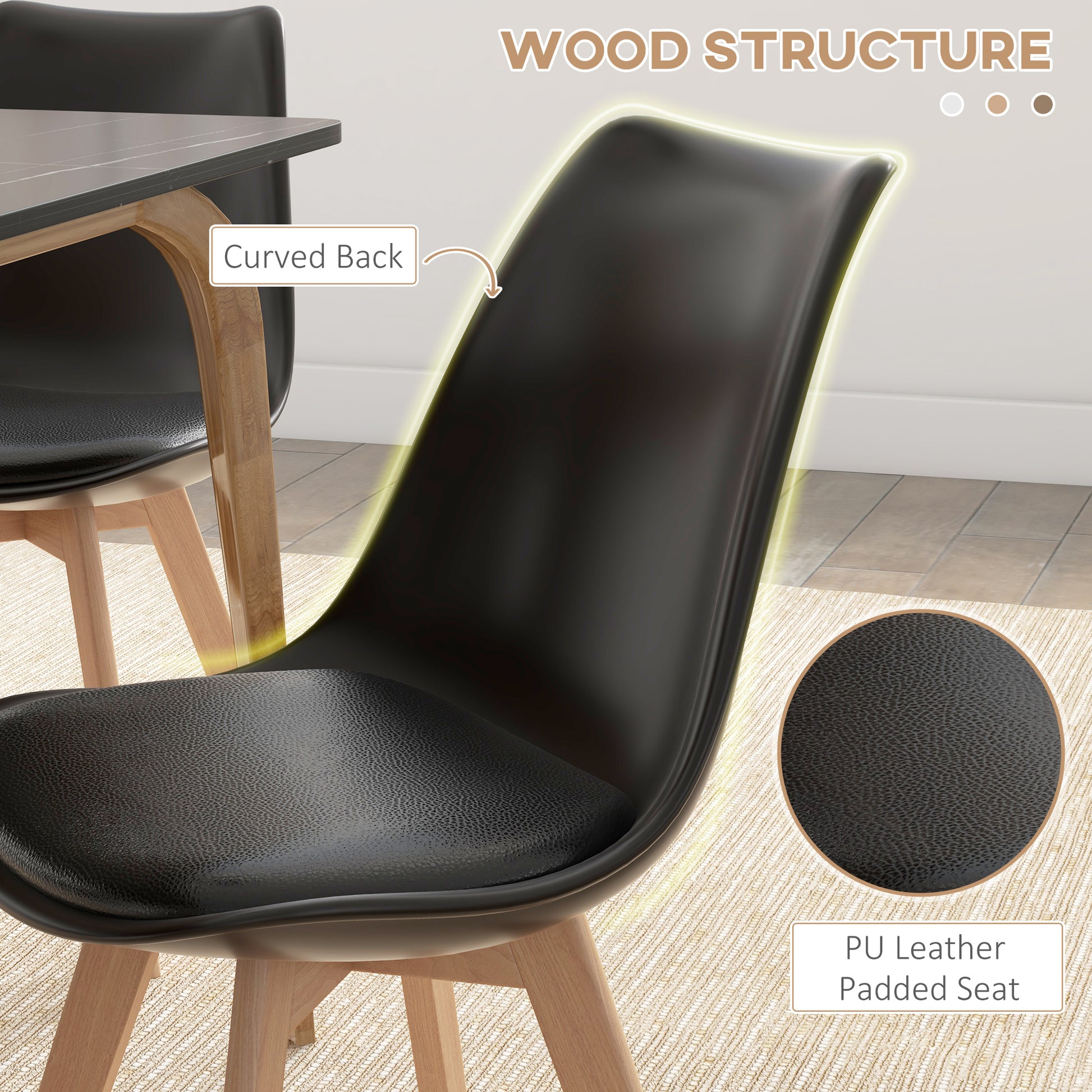 Dining Chairs Set of 4 - Black PU Leather-DECOROLALA