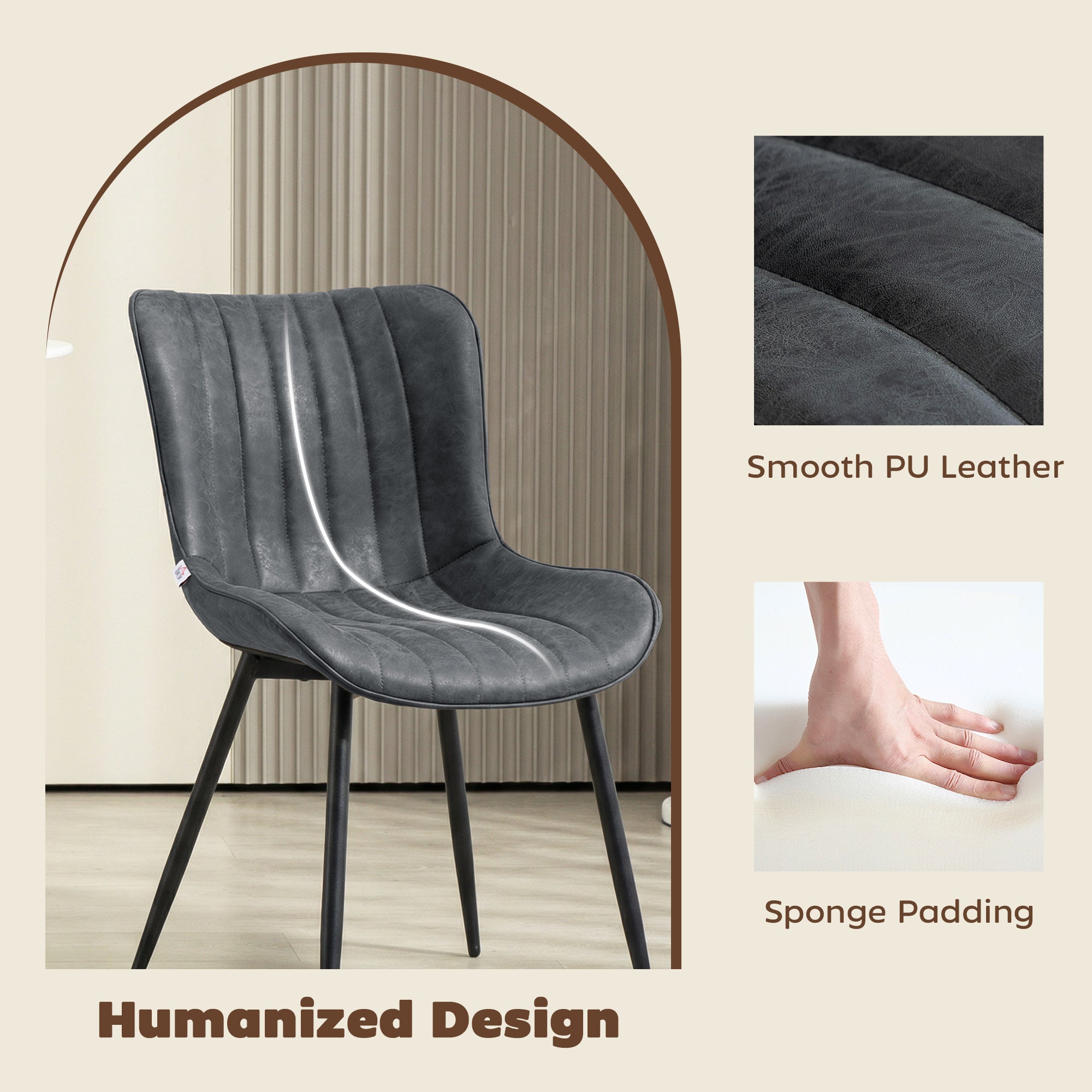 Dining Chairs Set of 4 - Black PU Leather-DECOROLALA