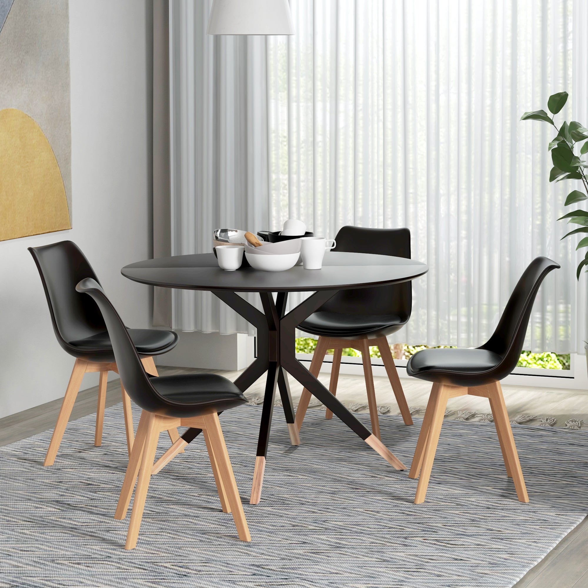 Dining Chairs Set of 4 - Black PU Leather-DECOROLALA