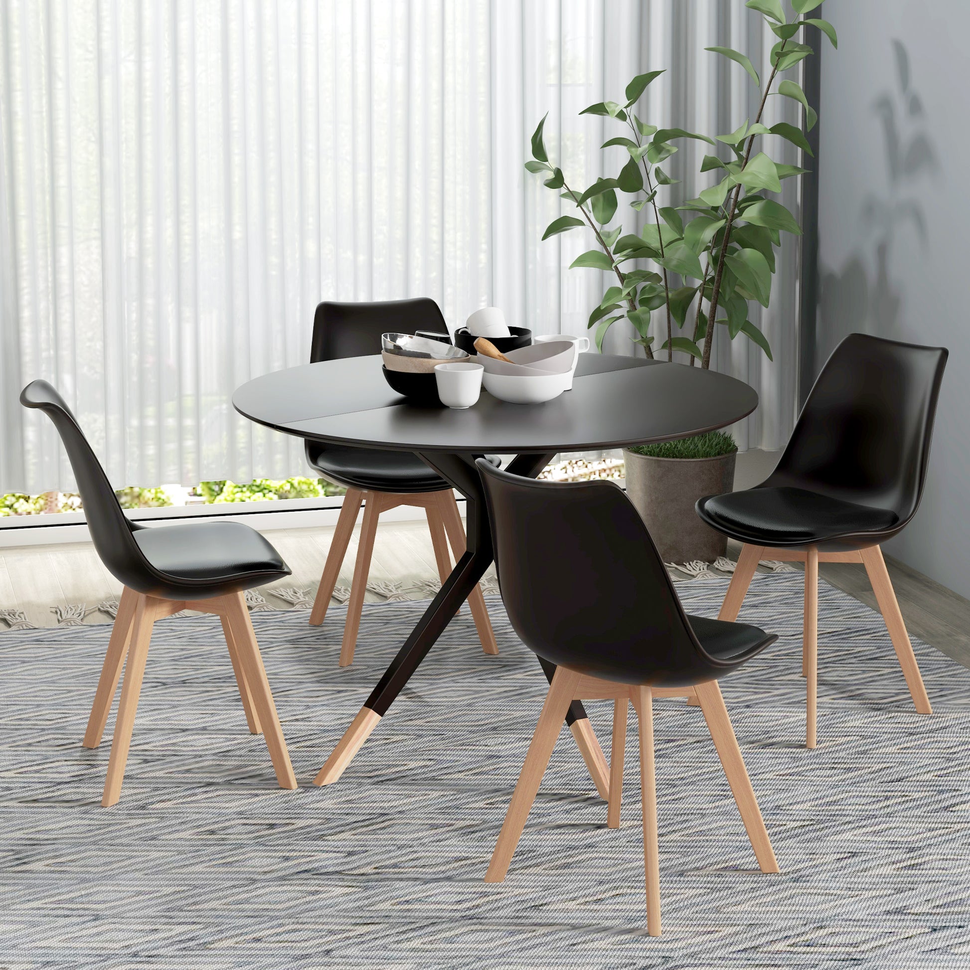 Dining Chairs Set of 4 - Black PU Leather-DECOROLALA