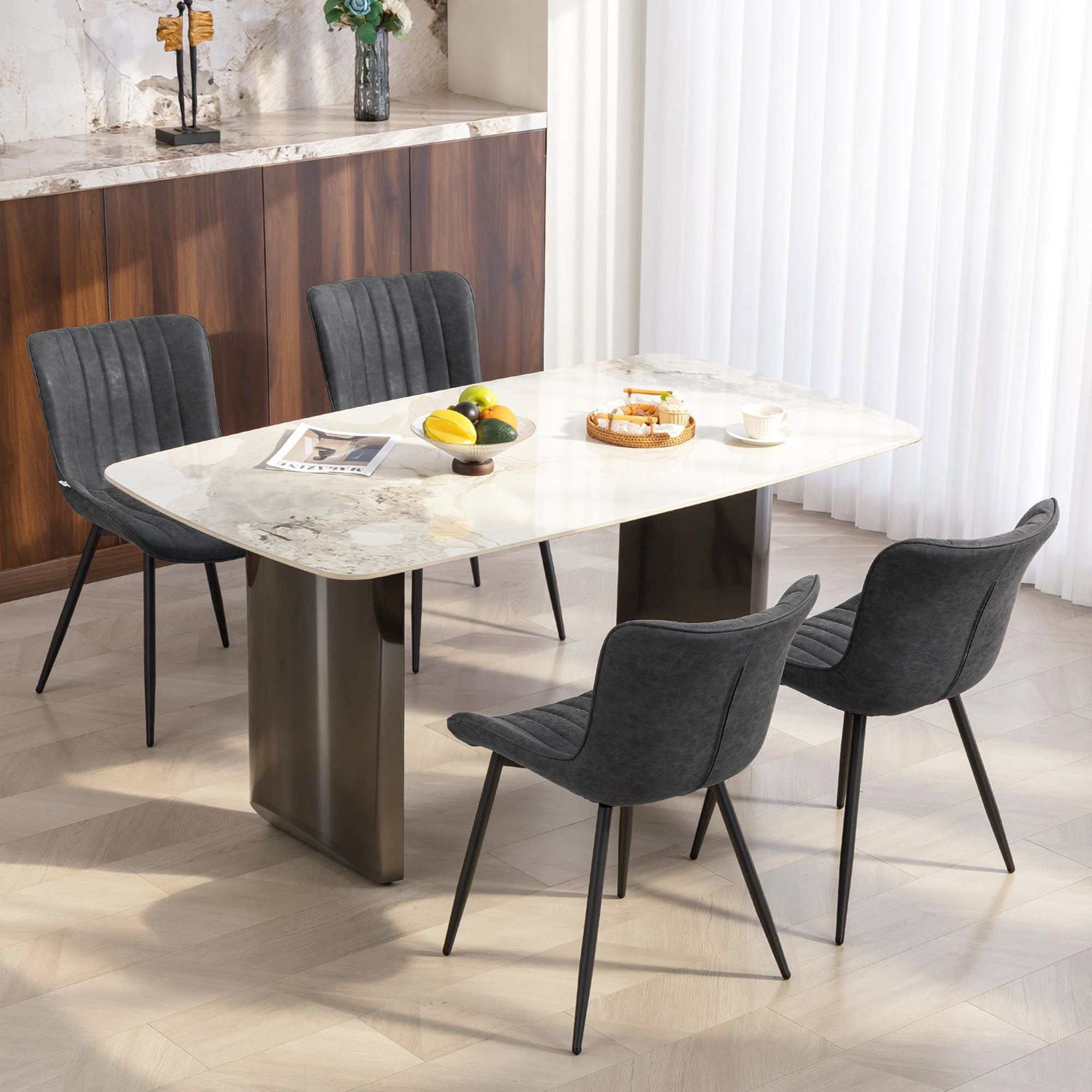 Dining Chairs Set of 4 - Black PU Leather-DECOROLALA