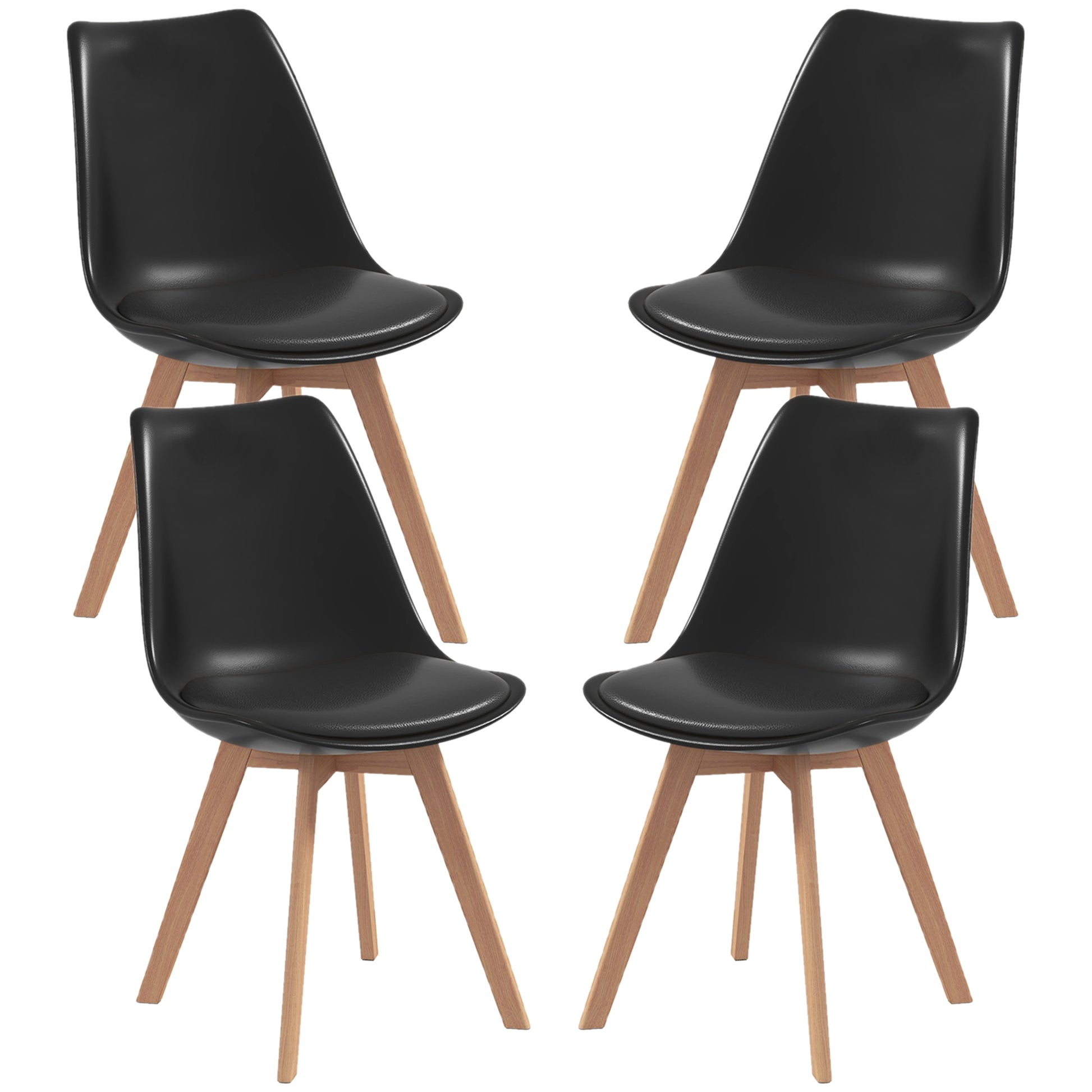 Dining Chairs Set of 4 - Black PU Leather-DECOROLALA