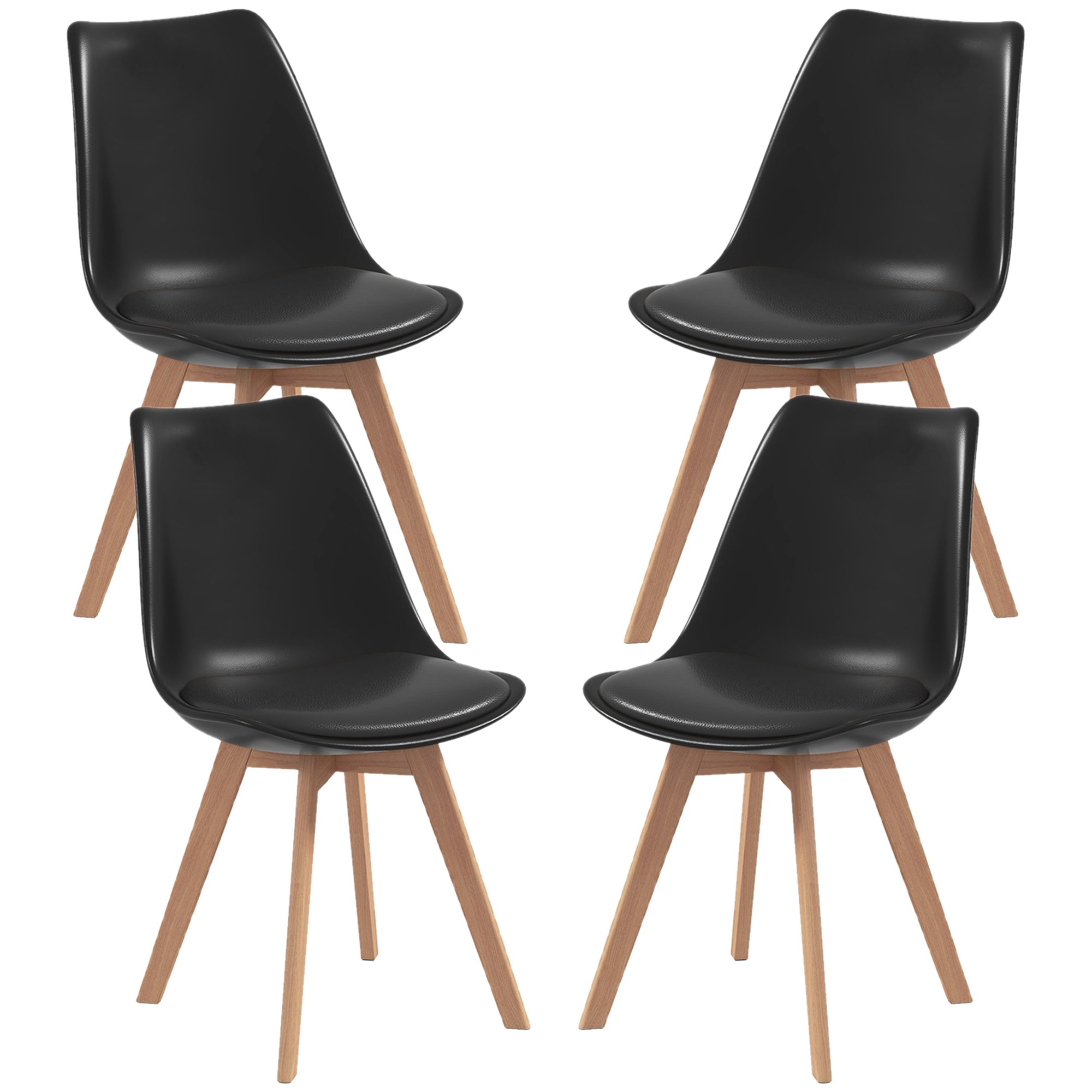 Dining Chairs Set of 4 - Black PU Leather-DECOROLALA