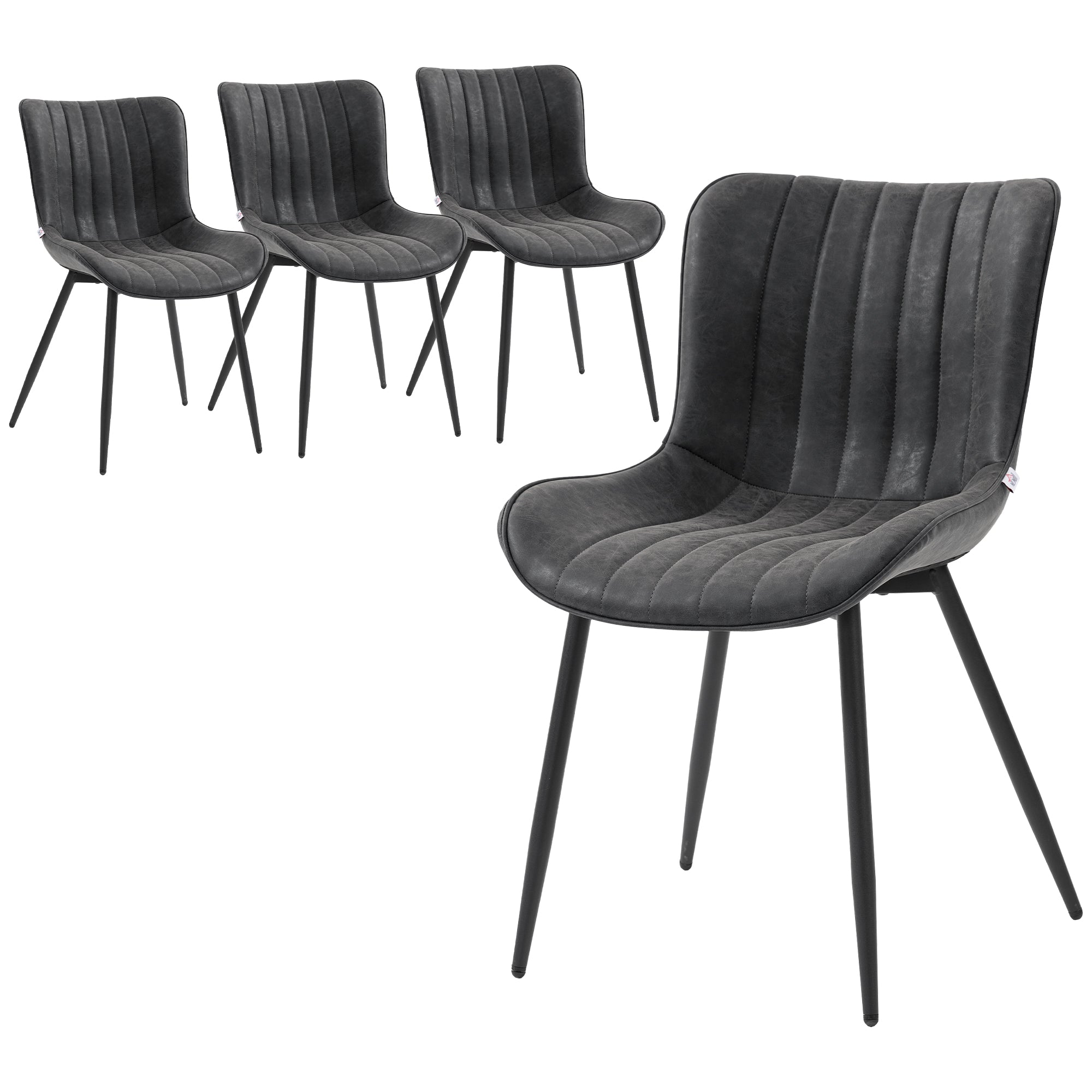 Dining Chairs Set of 4 - Black PU Leather-DECOROLALA