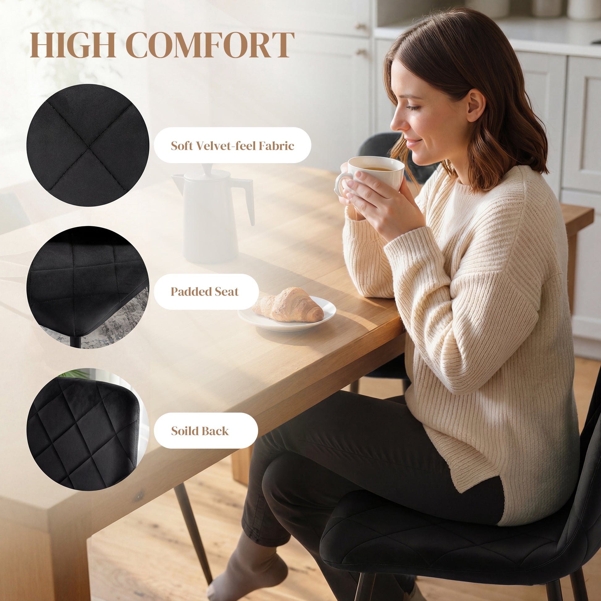 Dining Chairs Set of 4 - Black Velvet-DECOROLALA