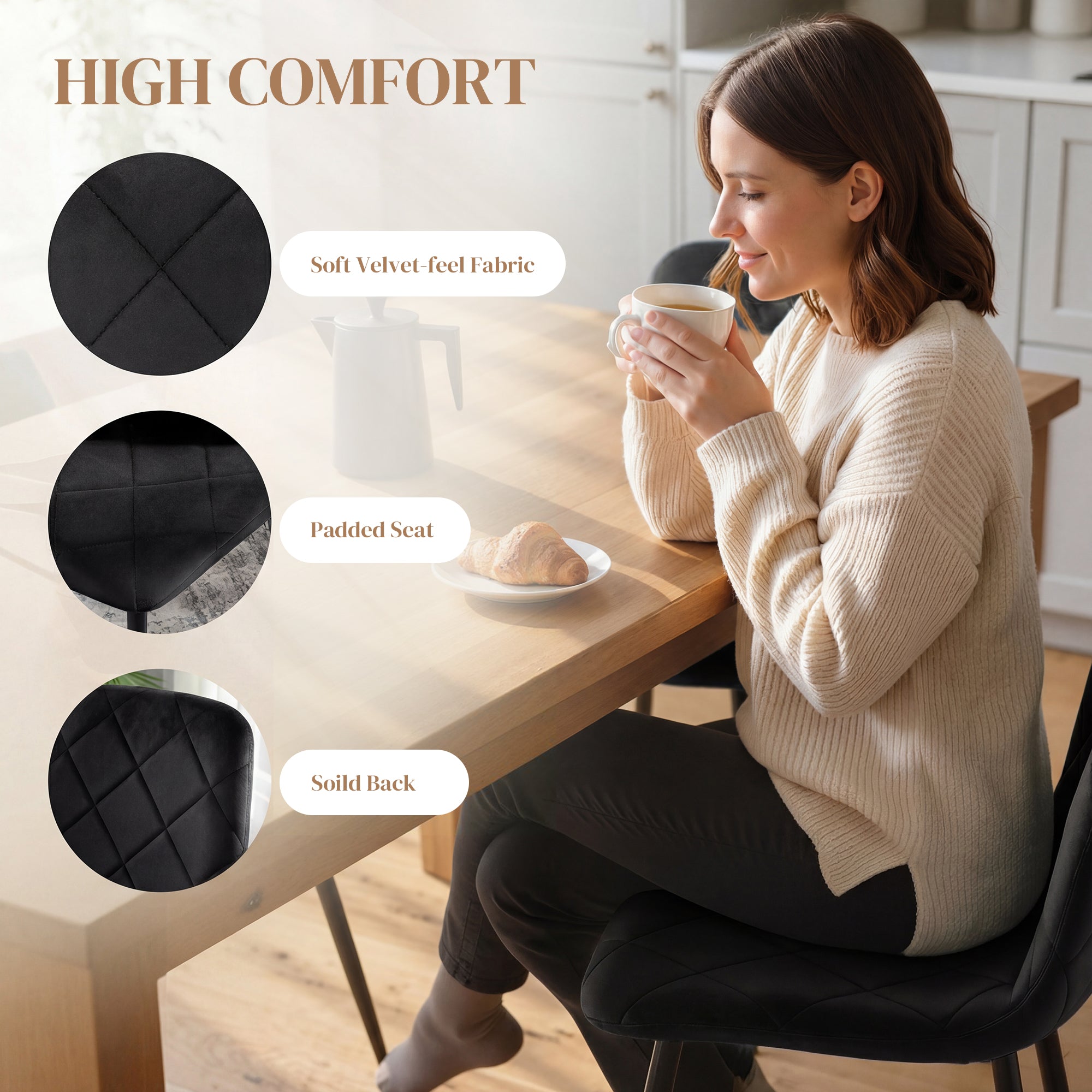 Dining Chairs Set of 4 - Black Velvet-DECOROLALA