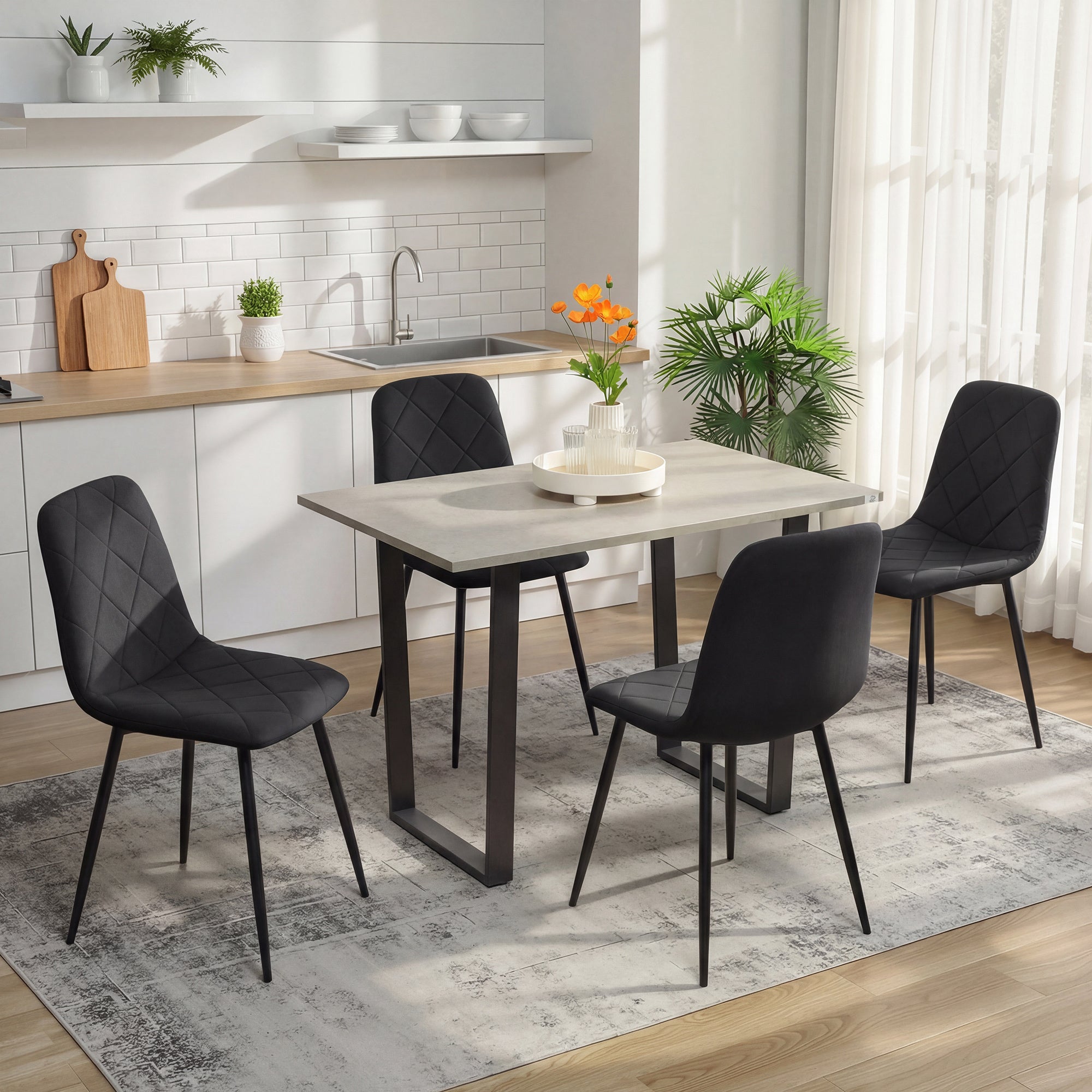 Dining Chairs Set of 4 - Black Velvet-DECOROLALA
