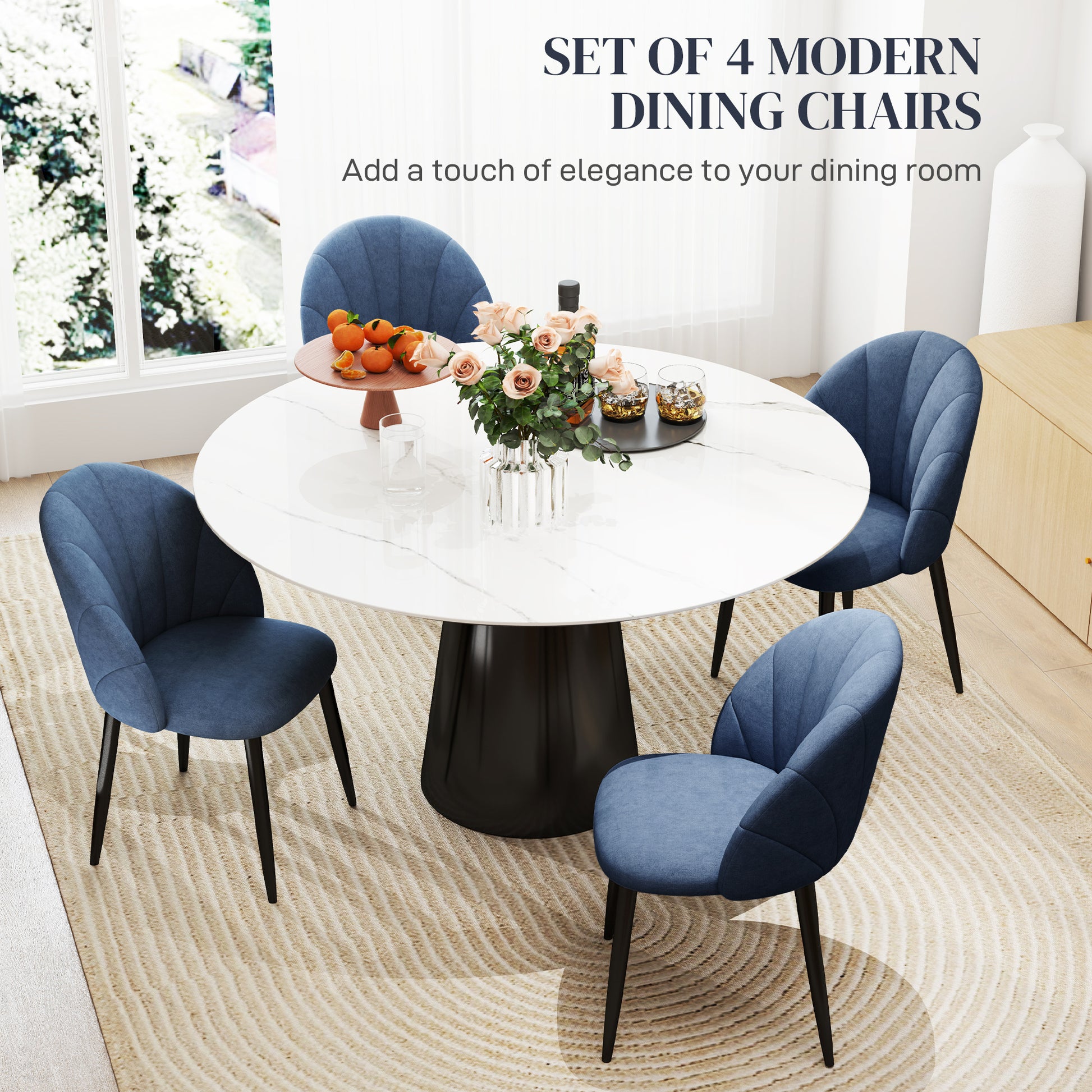 Dining Chairs Set of 4 - Blue Upholstered-DECOROLALA