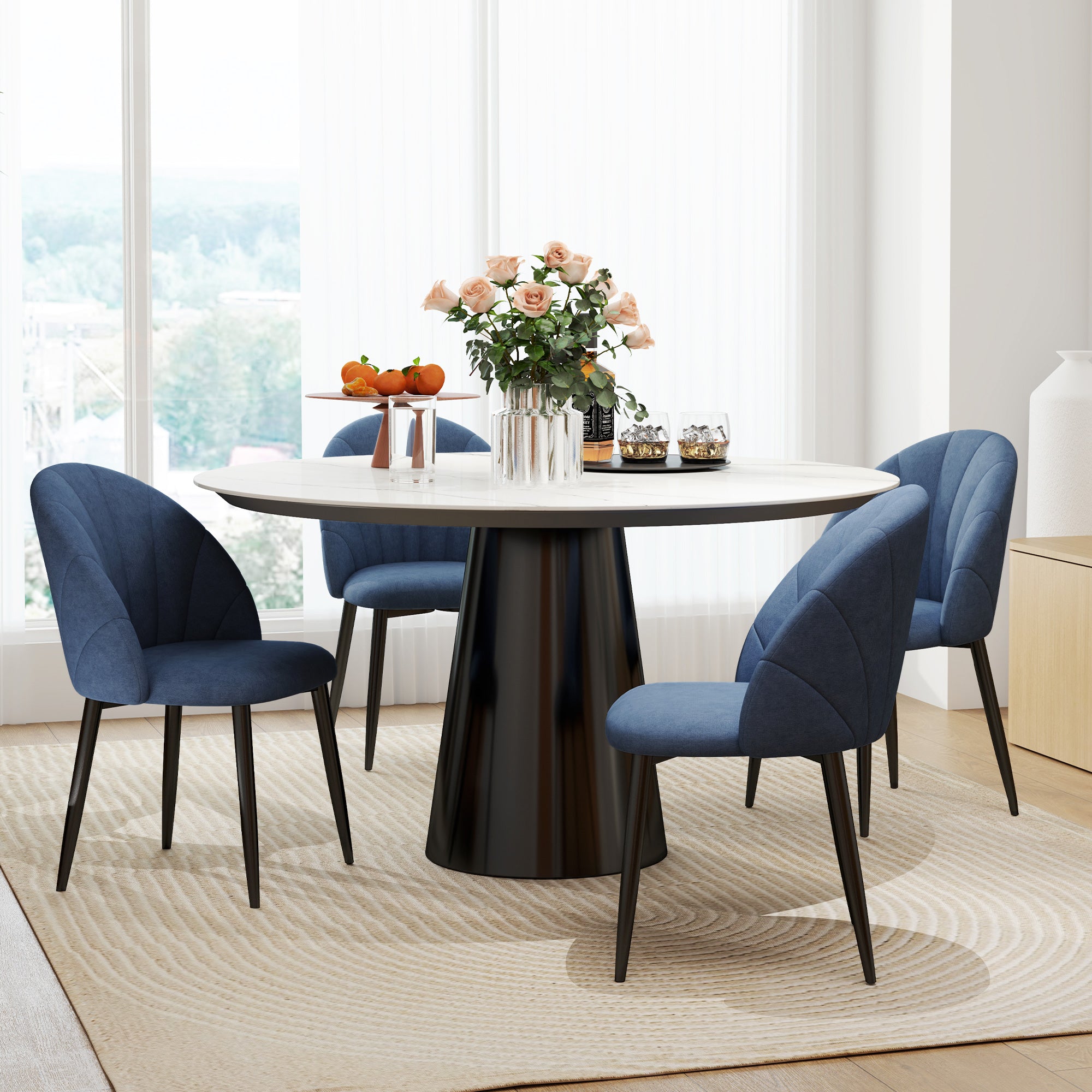 Dining Chairs Set of 4 - Blue Upholstered-DECOROLALA