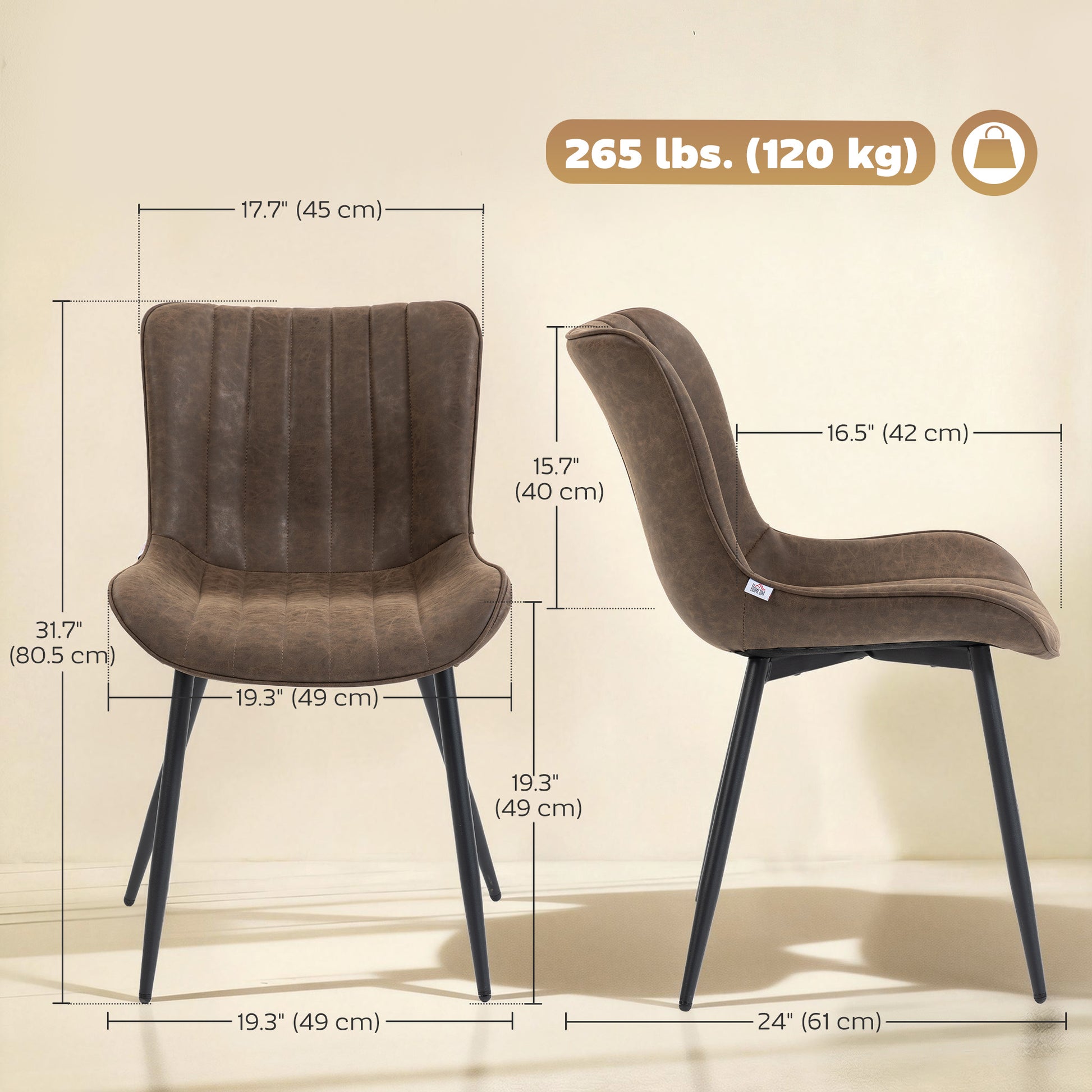 Dining Chairs Set of 4 - Brown PU Leather-DECOROLALA