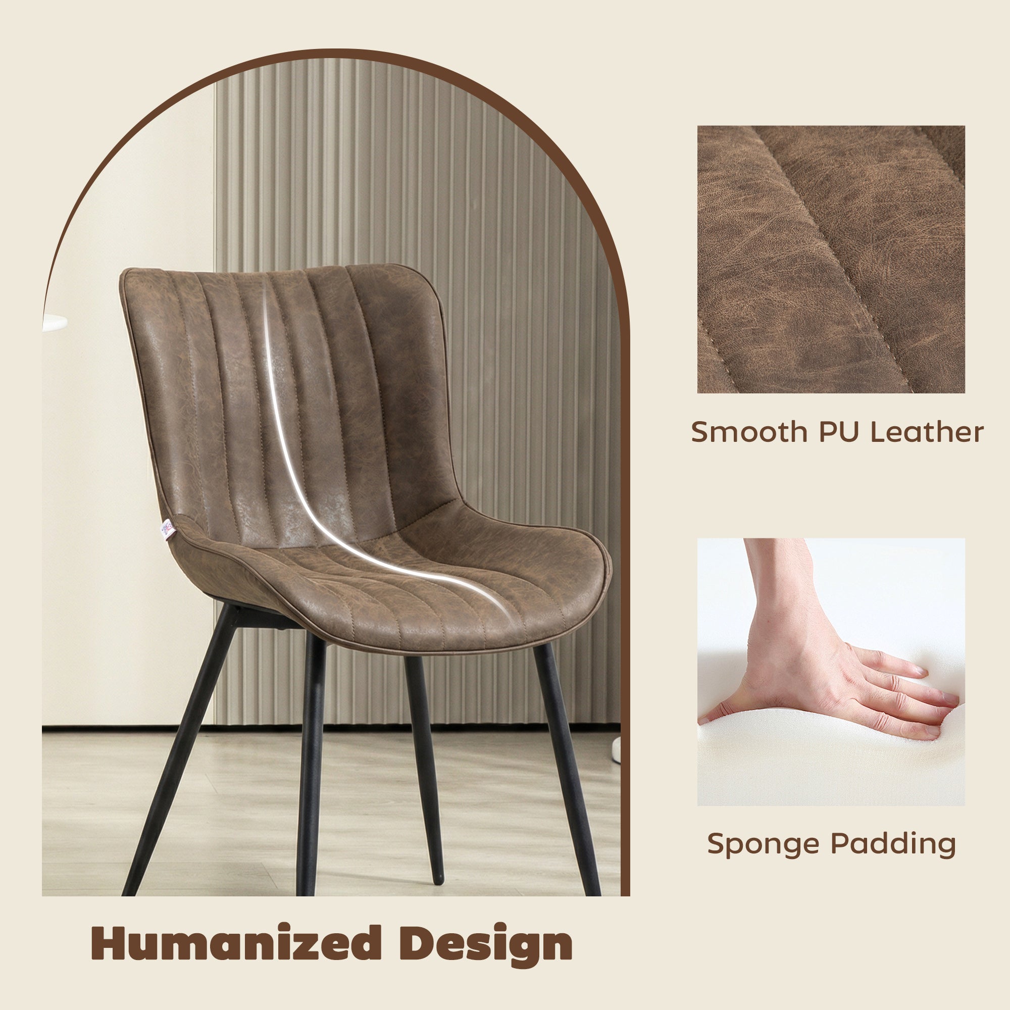 Dining Chairs Set of 4 - Brown PU Leather-DECOROLALA