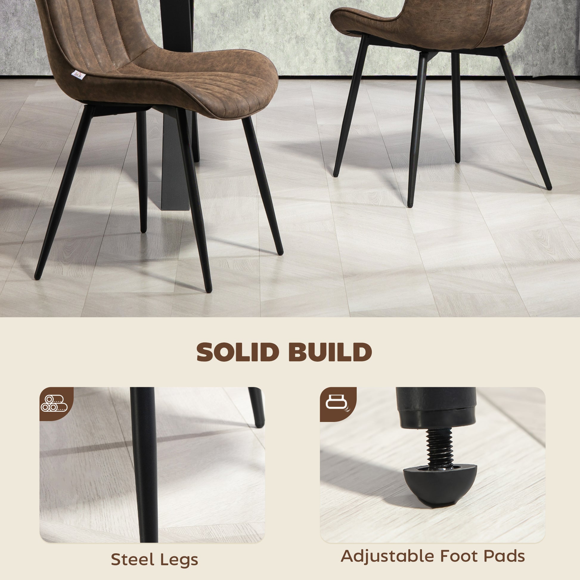 Dining Chairs Set of 4 - Brown PU Leather-DECOROLALA
