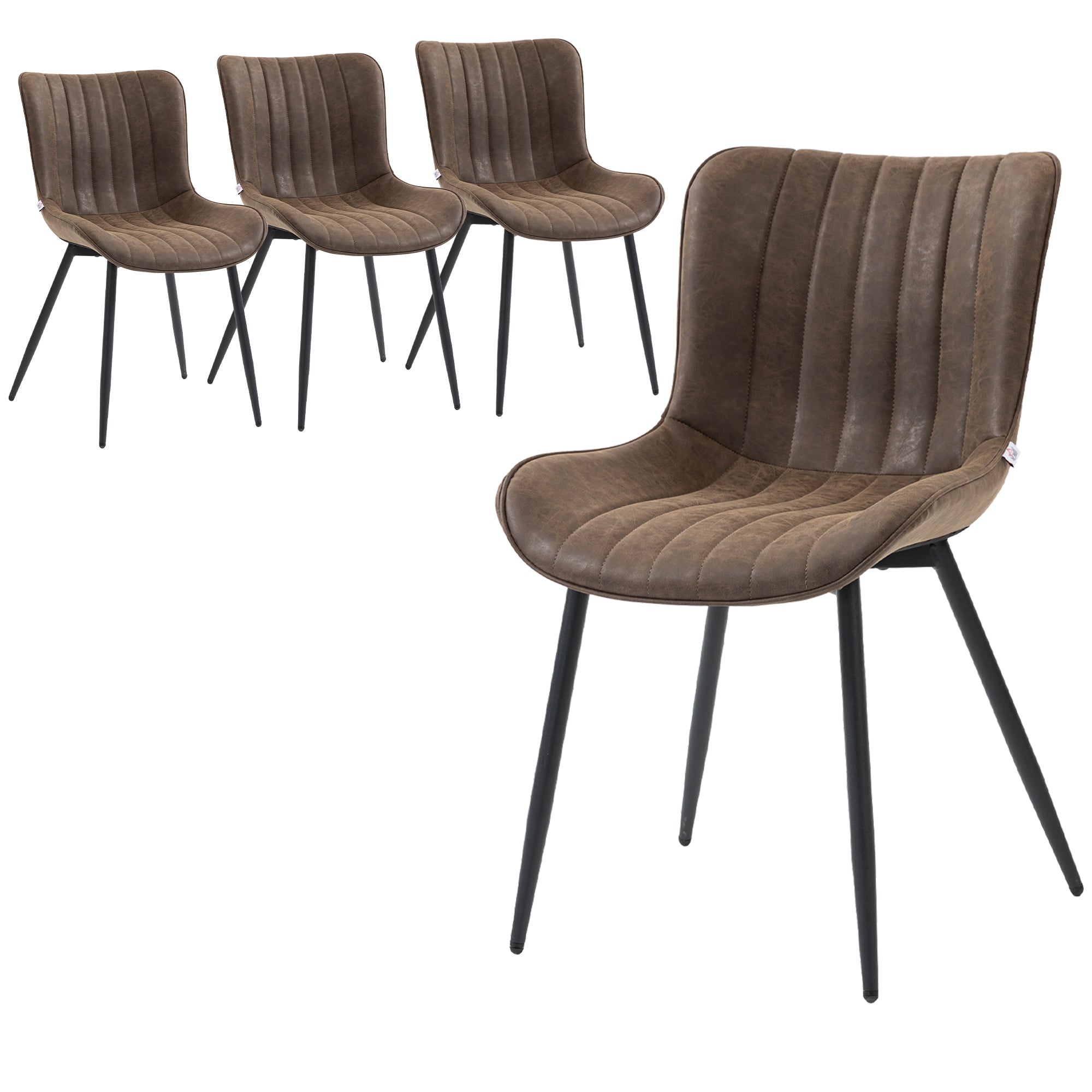 Dining Chairs Set of 4 - Brown PU Leather-DECOROLALA
