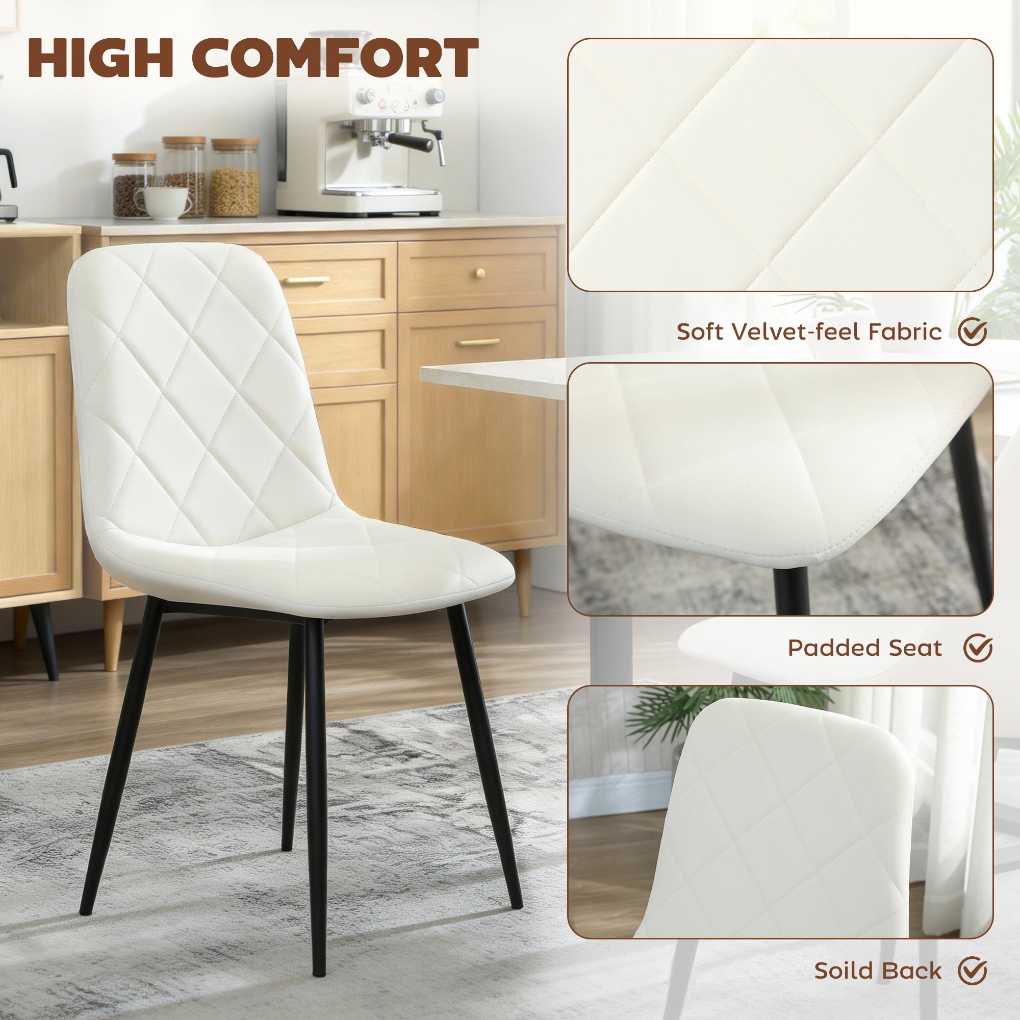 Dining Chairs Set of 4 - Cream Velvet-DECOROLALA