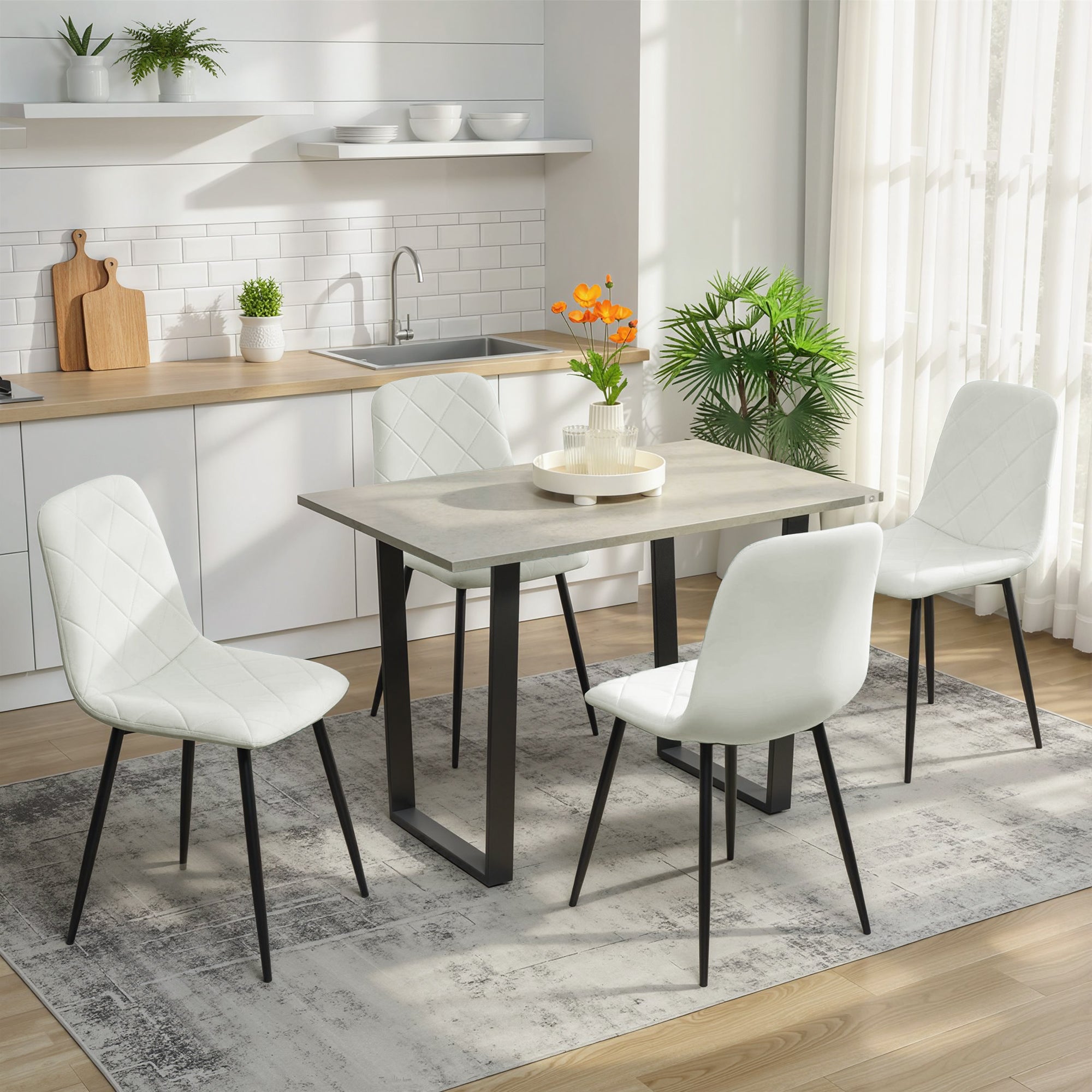 Dining Chairs Set of 4 - Cream Velvet-DECOROLALA