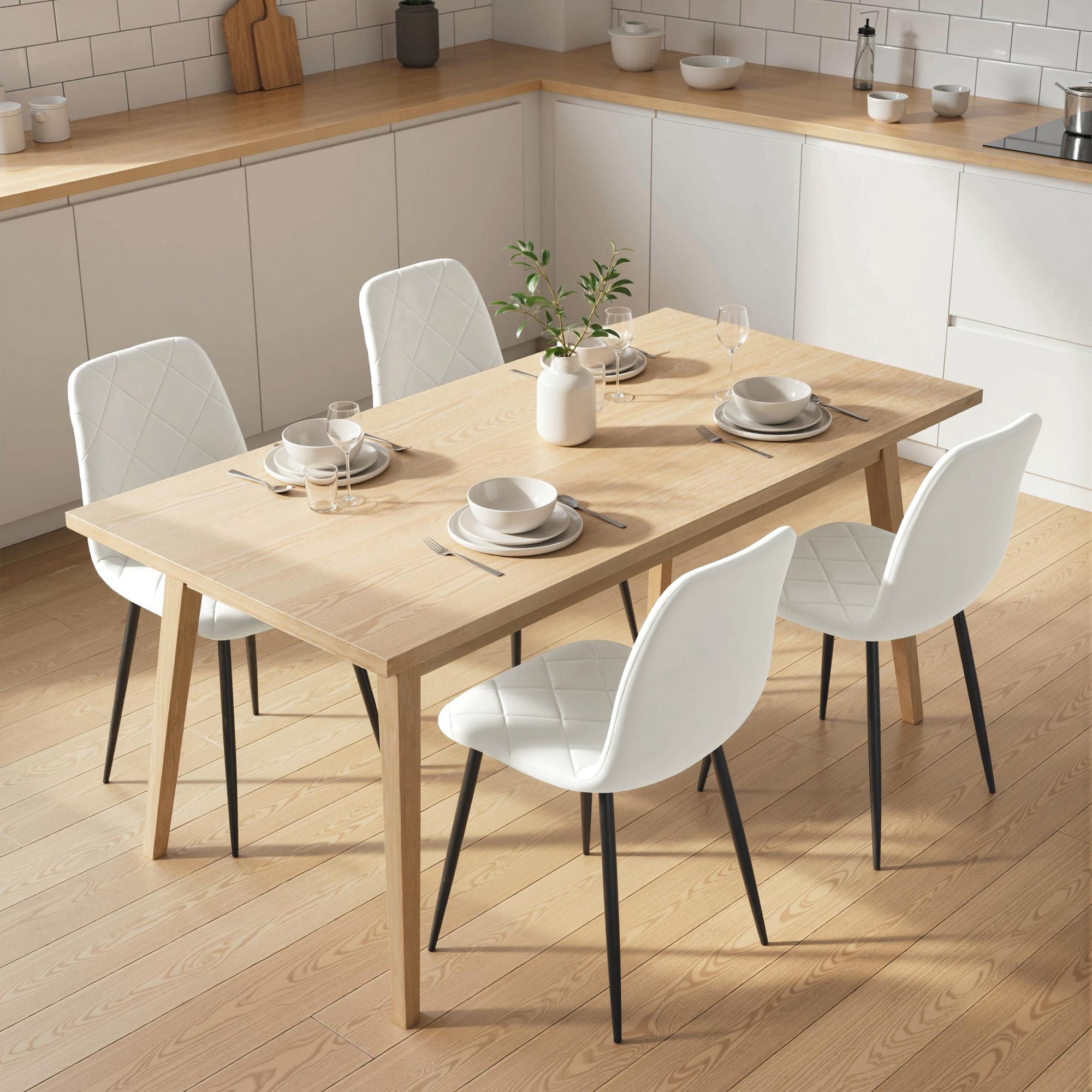 Dining Chairs Set of 4 - Cream Velvet-DECOROLALA