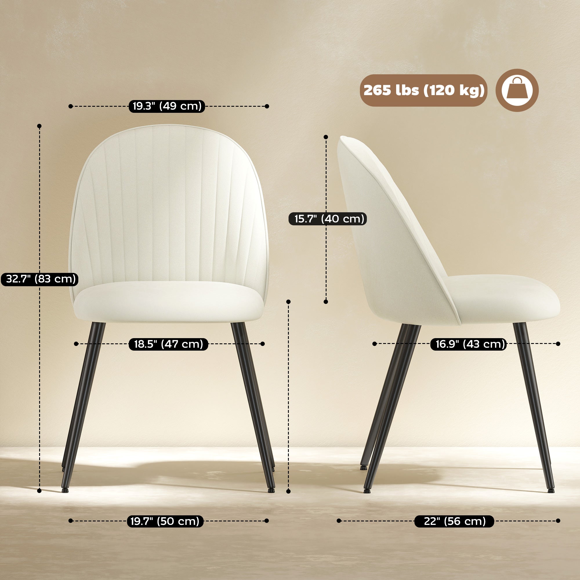 Dining Chairs Set of 4 - Cream Velvet Steel Legs-DECOROLALA