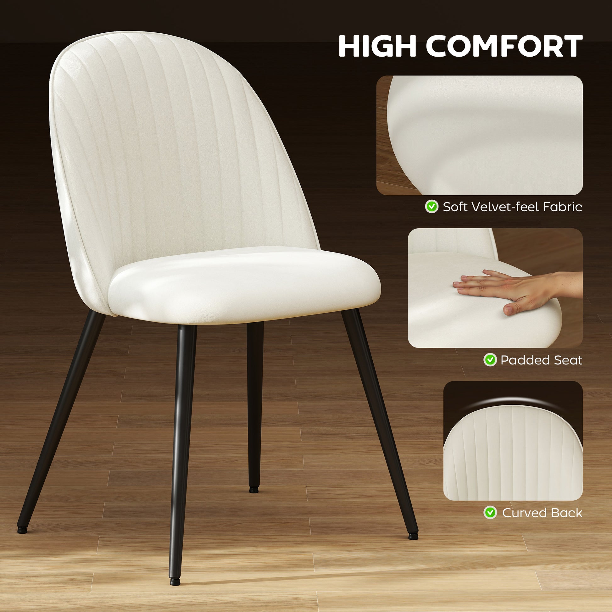 Dining Chairs Set of 4 - Cream Velvet Steel Legs-DECOROLALA
