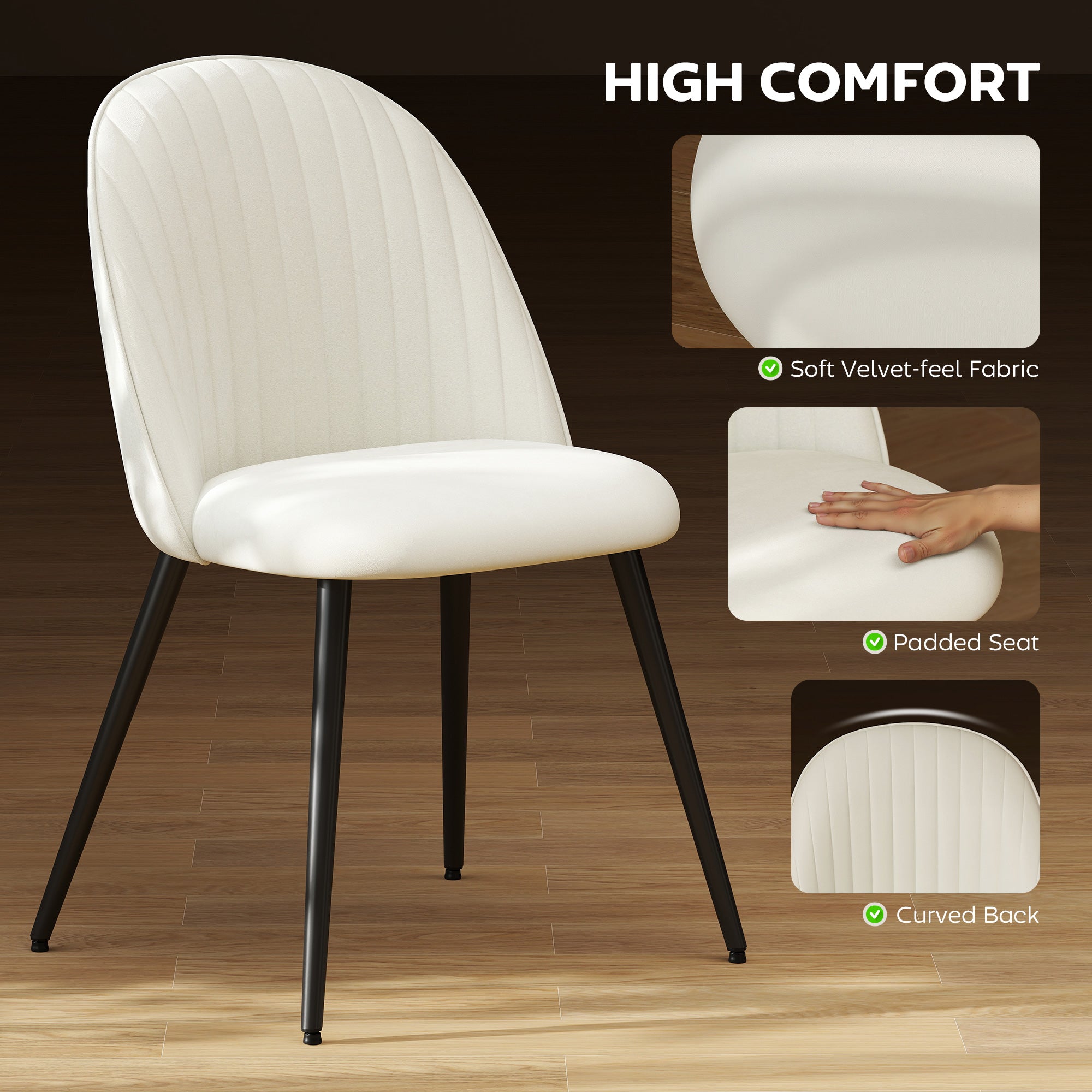 Dining Chairs Set of 4 - Cream Velvet Steel Legs-DECOROLALA