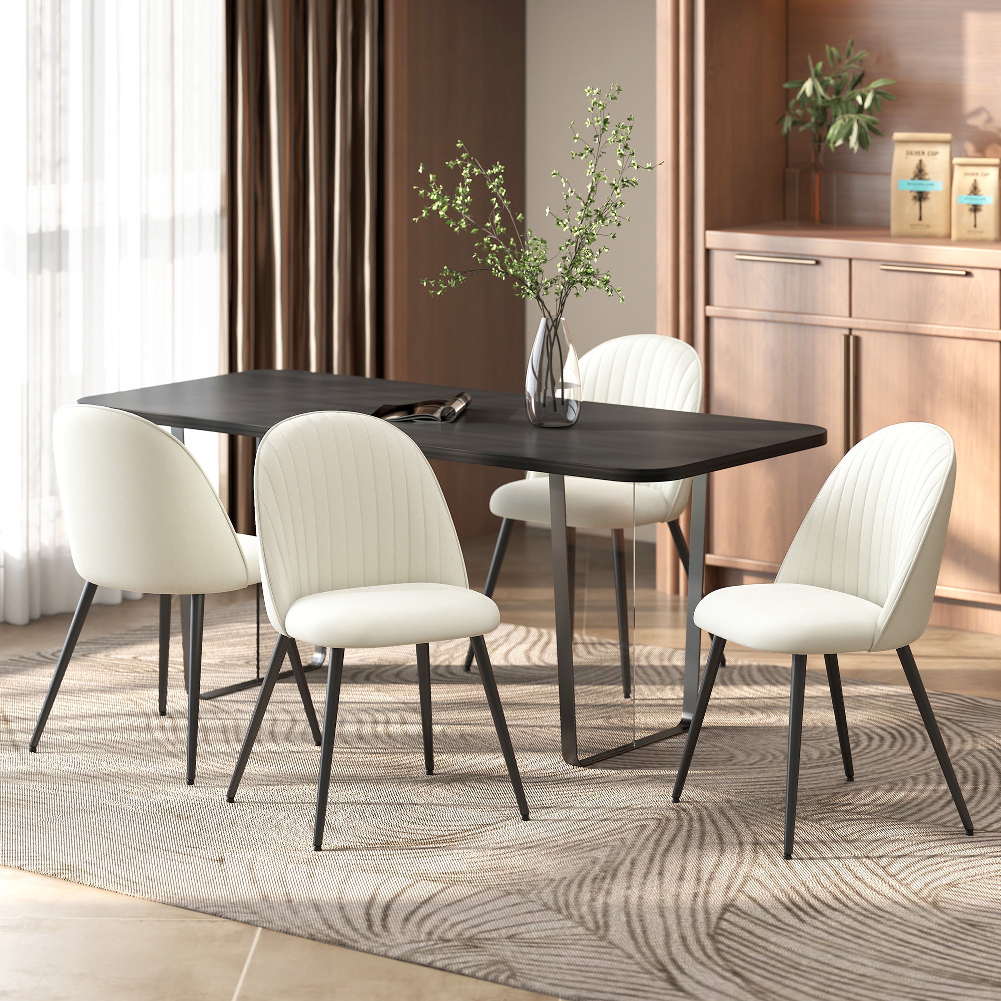 Dining Chairs Set of 4 - Cream Velvet Steel Legs-DECOROLALA