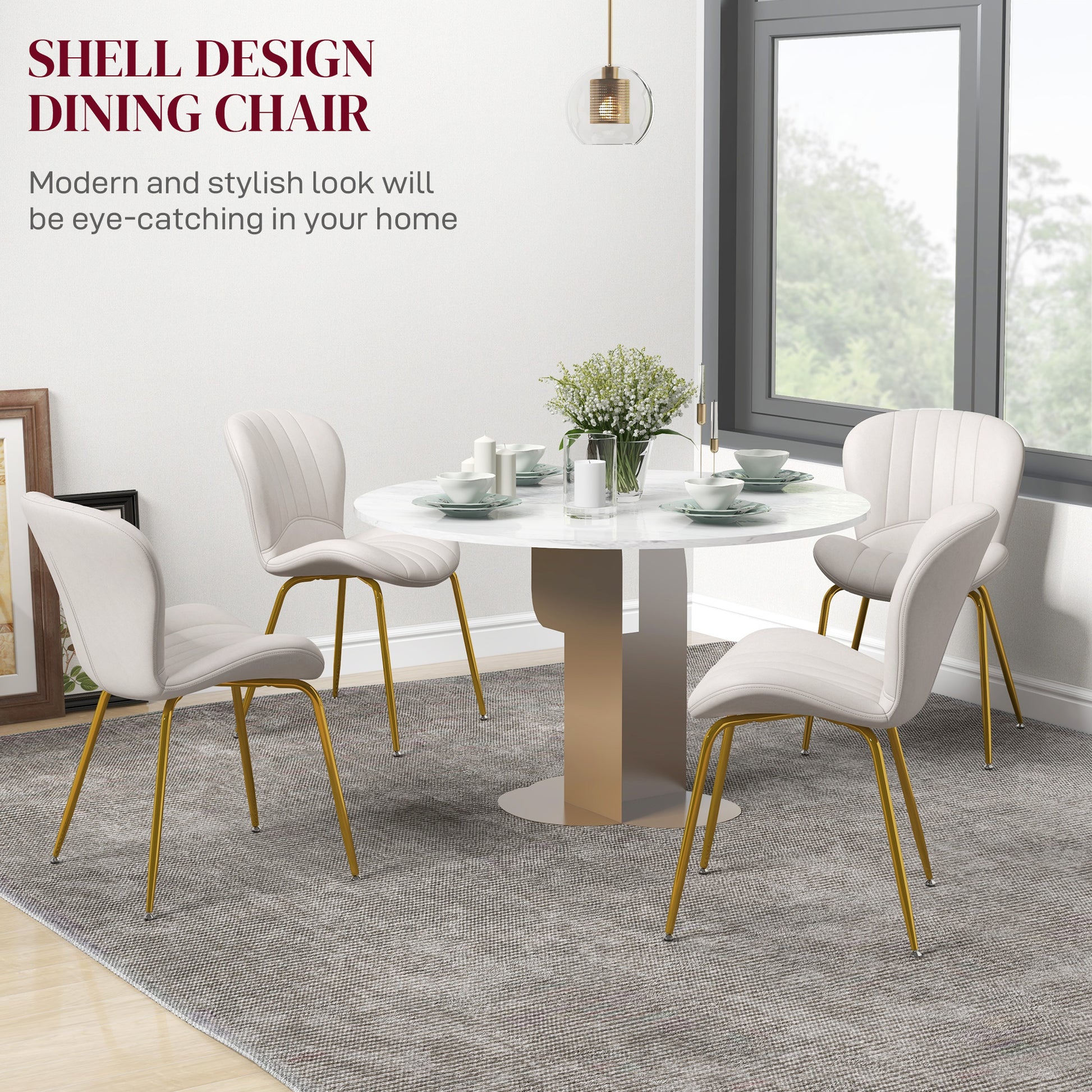 Dining Chairs Set of 4 - Cream White Cushioned-DECOROLALA
