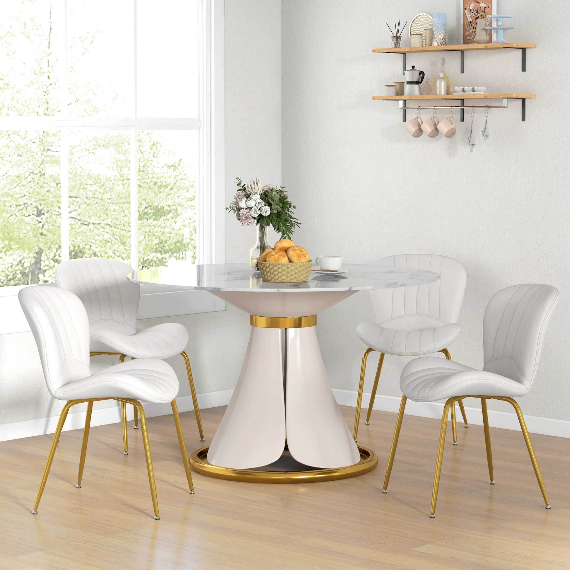 Dining Chairs Set of 4 - Cream White Cushioned-DECOROLALA