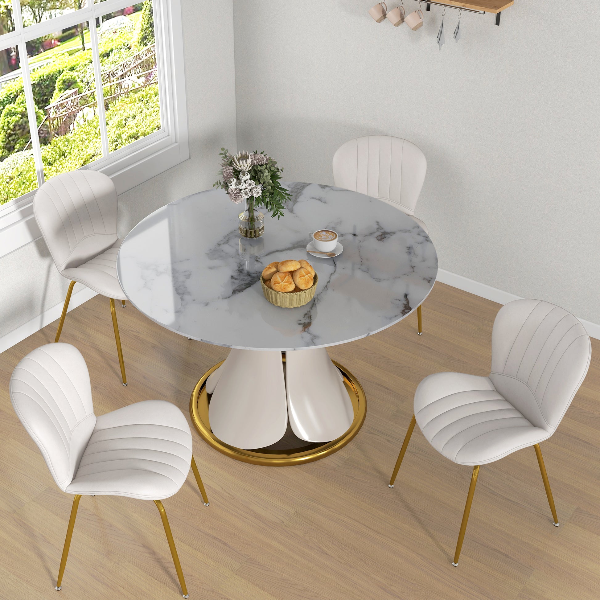 Dining Chairs Set of 4 - Cream White Cushioned-DECOROLALA