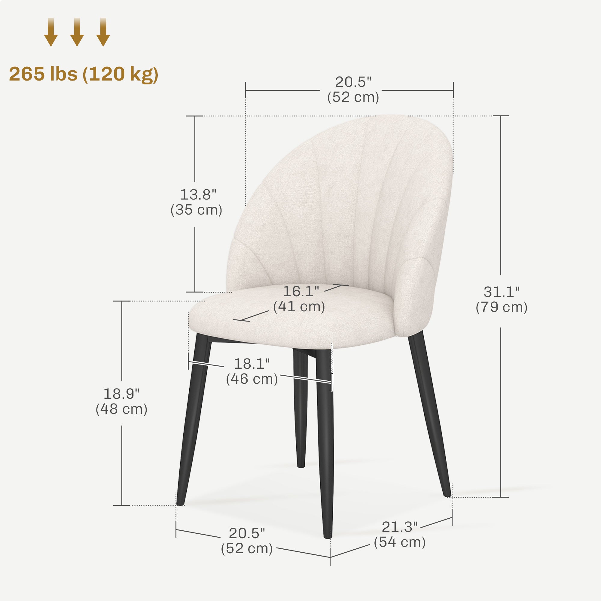 Dining Chairs Set of 4 - Cream White Upholstered Metal Legs-DECOROLALA