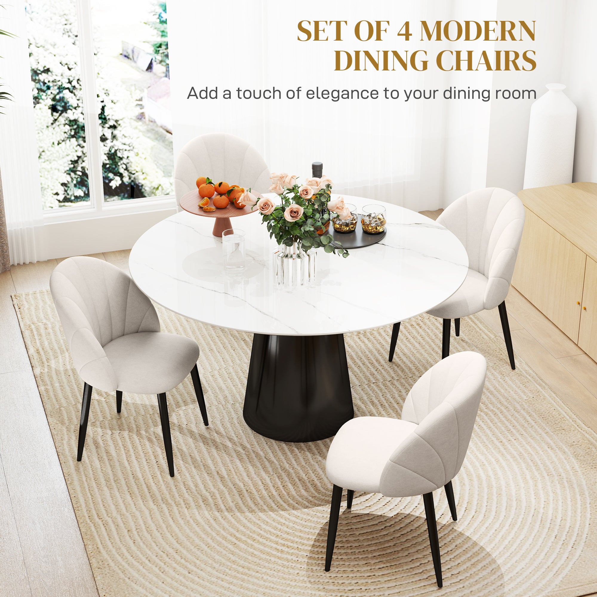 Dining Chairs Set of 4 - Cream White Upholstered Metal Legs-DECOROLALA