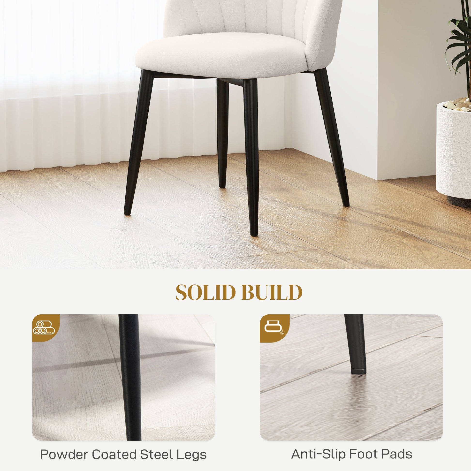 Dining Chairs Set of 4 - Cream White Upholstered Metal Legs-DECOROLALA