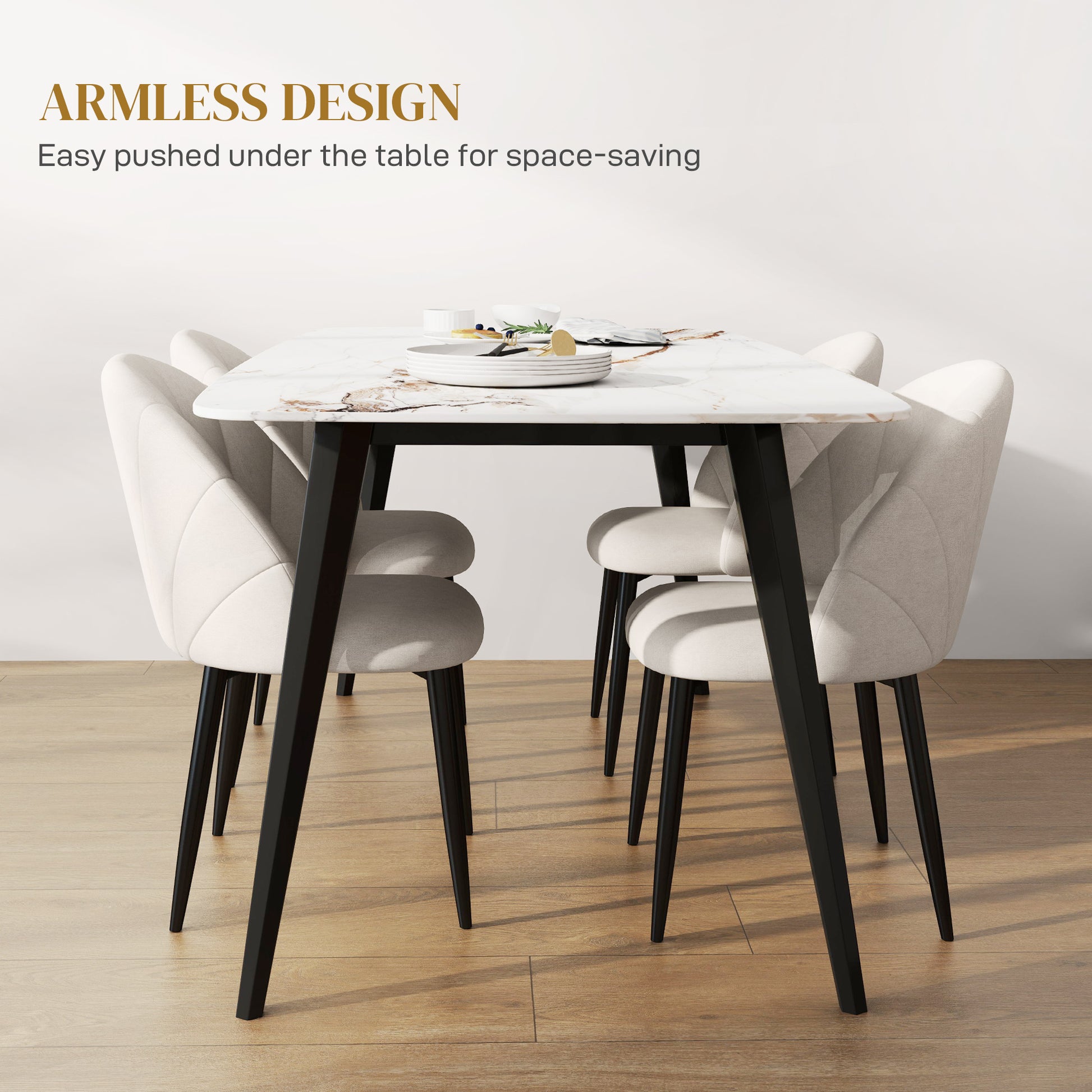 Dining Chairs Set of 4 - Cream White Upholstered Metal Legs-DECOROLALA