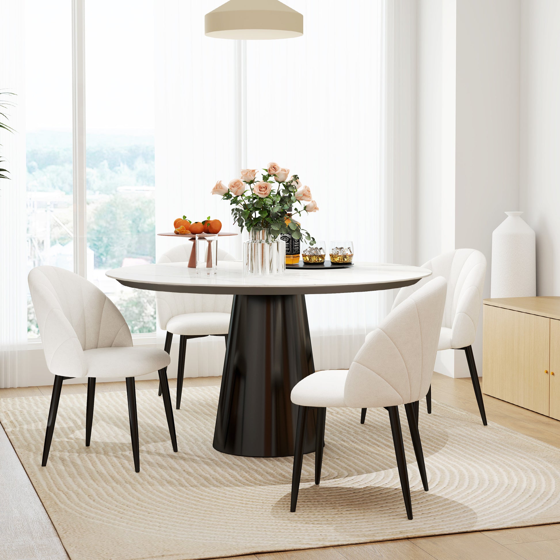 Dining Chairs Set of 4 - Cream White Upholstered Metal Legs-DECOROLALA