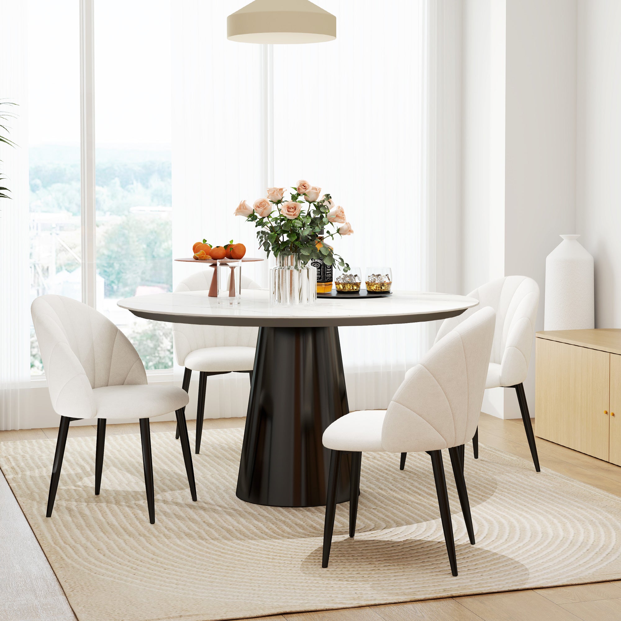 Dining Chairs Set of 4 - Cream White Upholstered Metal Legs-DECOROLALA