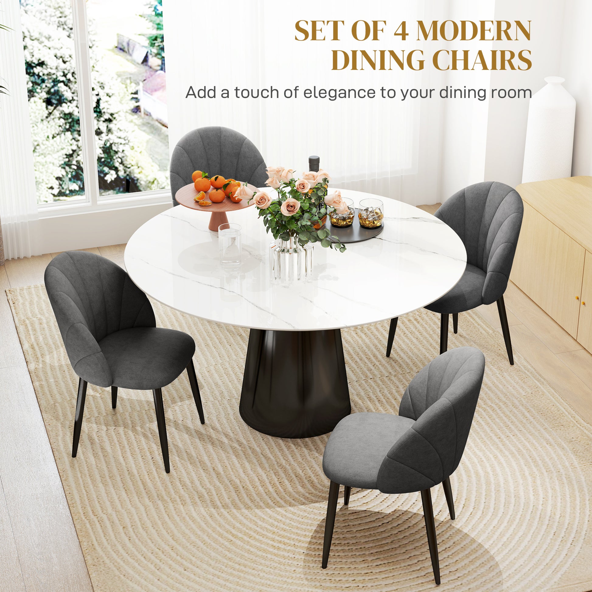 Dining Chairs Set of 4 - Dark Grey Upholstered-DECOROLALA