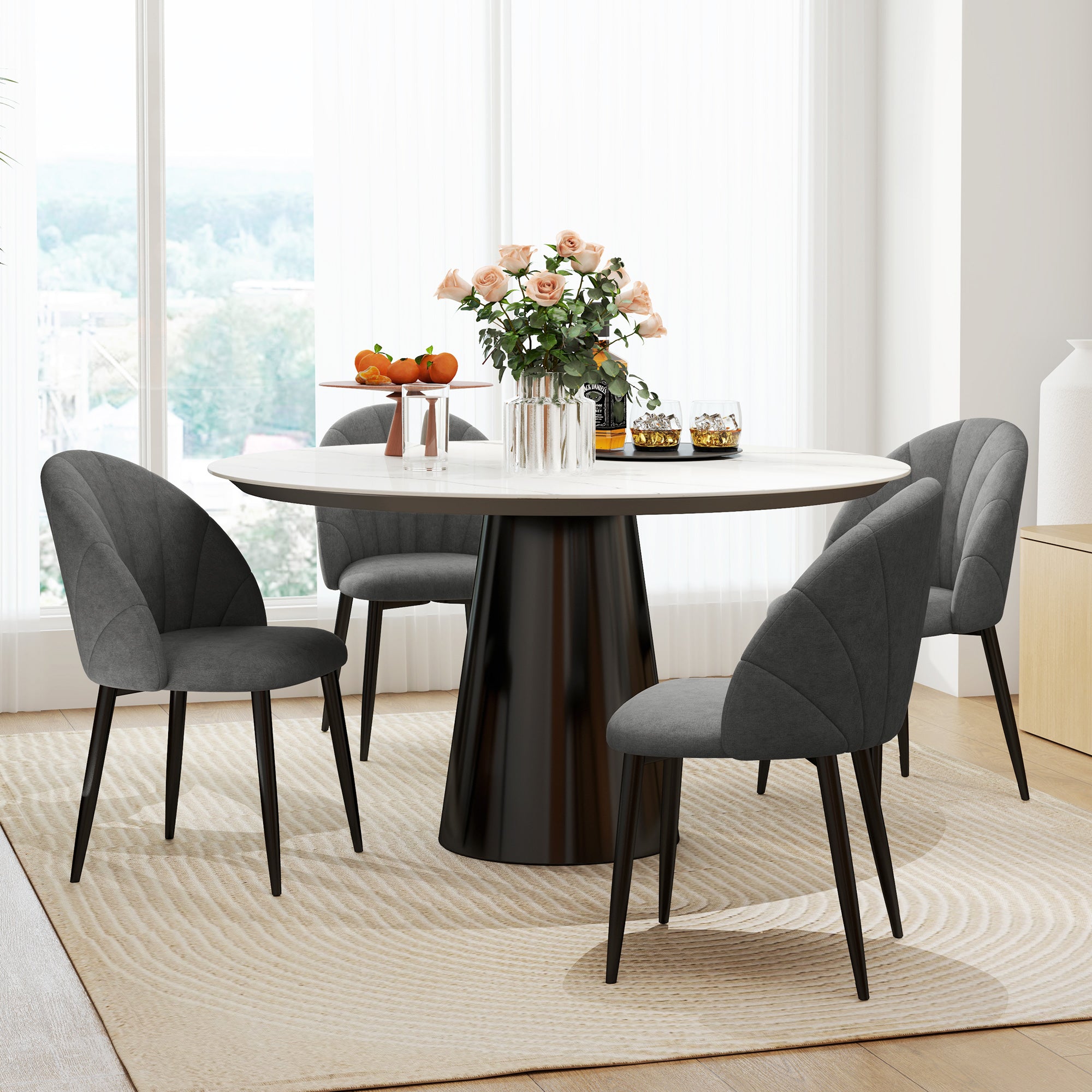 Dining Chairs Set of 4 - Dark Grey Upholstered-DECOROLALA