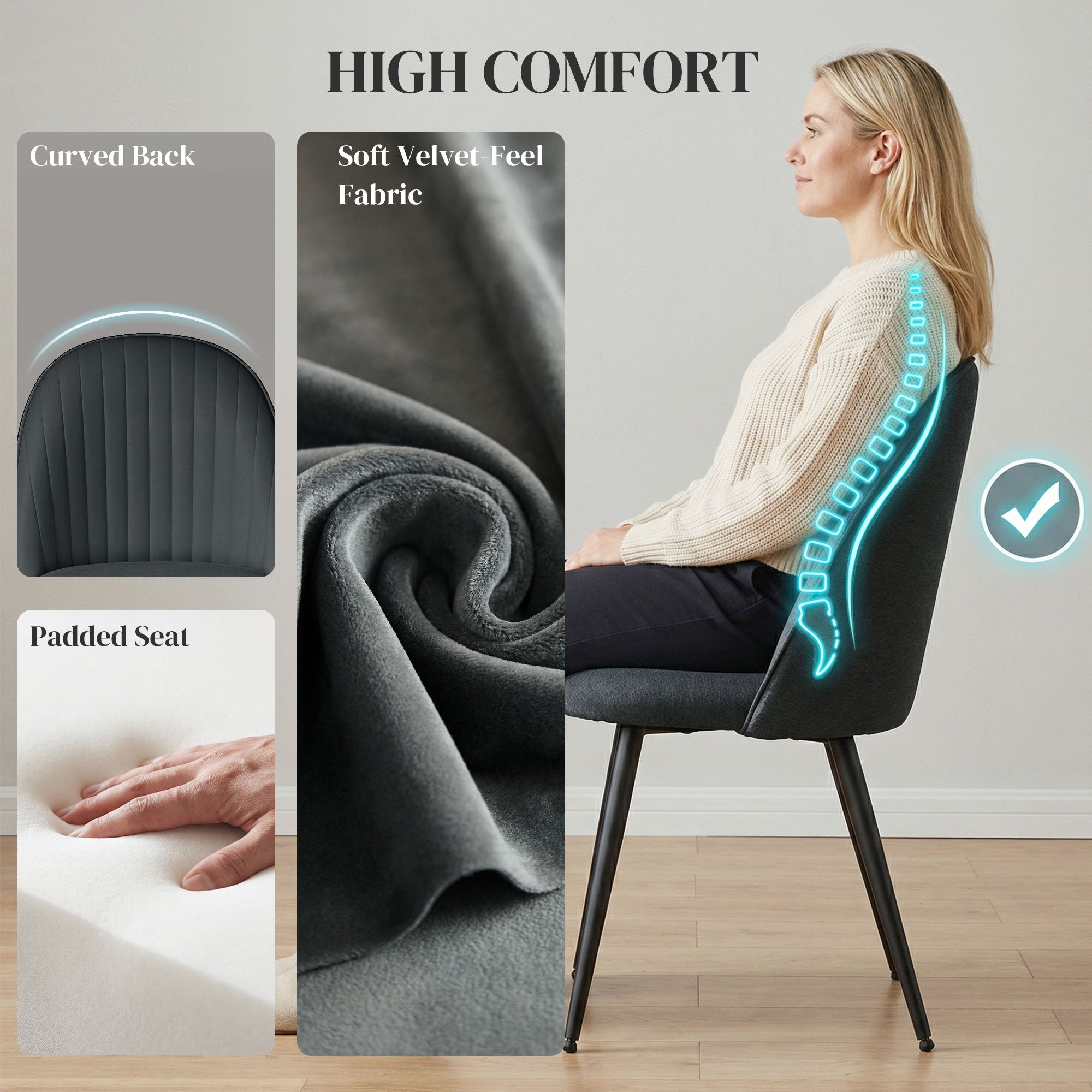 Dining Chairs Set of 4 - Dark Grey Velvet-DECOROLALA