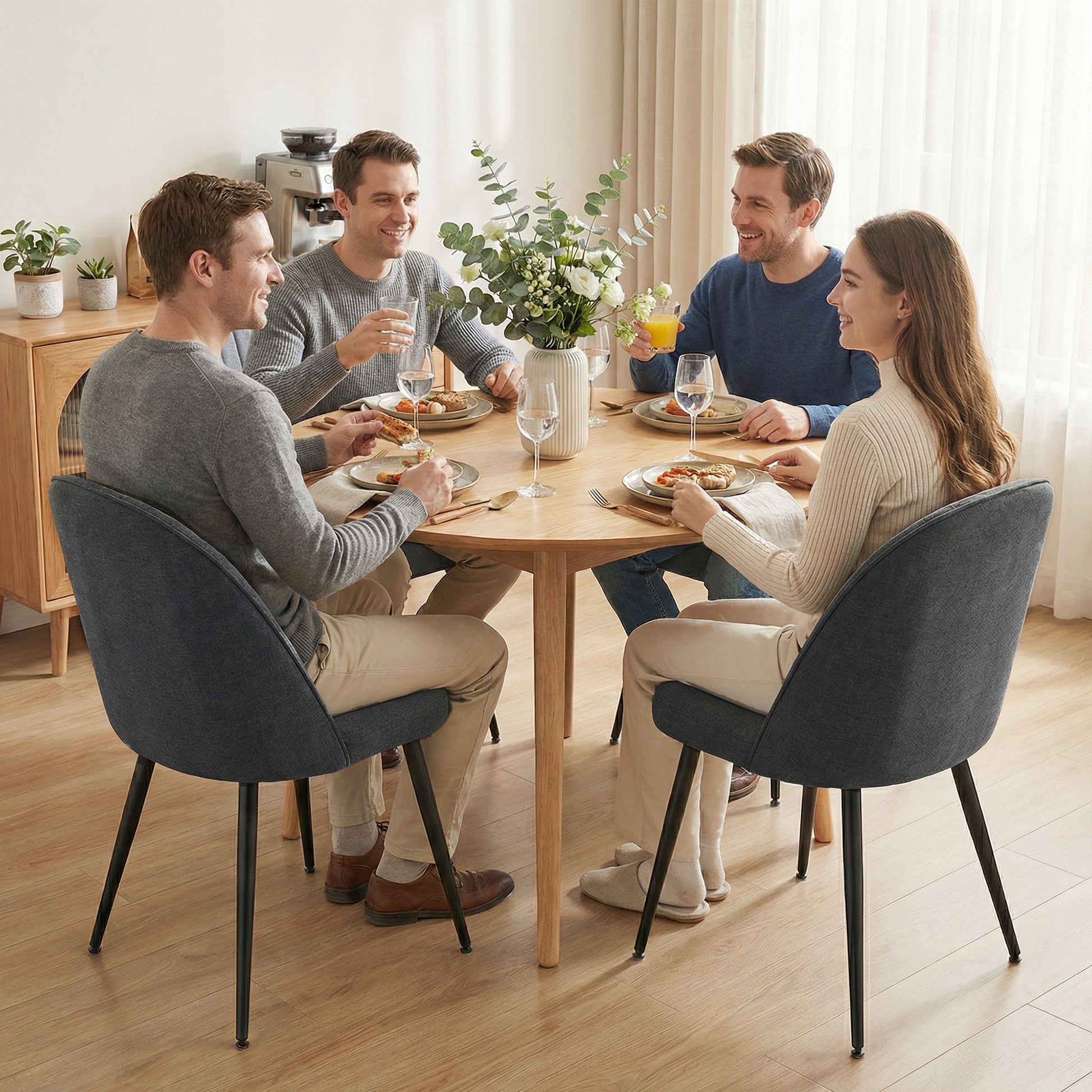 Dining Chairs Set of 4 - Dark Grey Velvet-DECOROLALA
